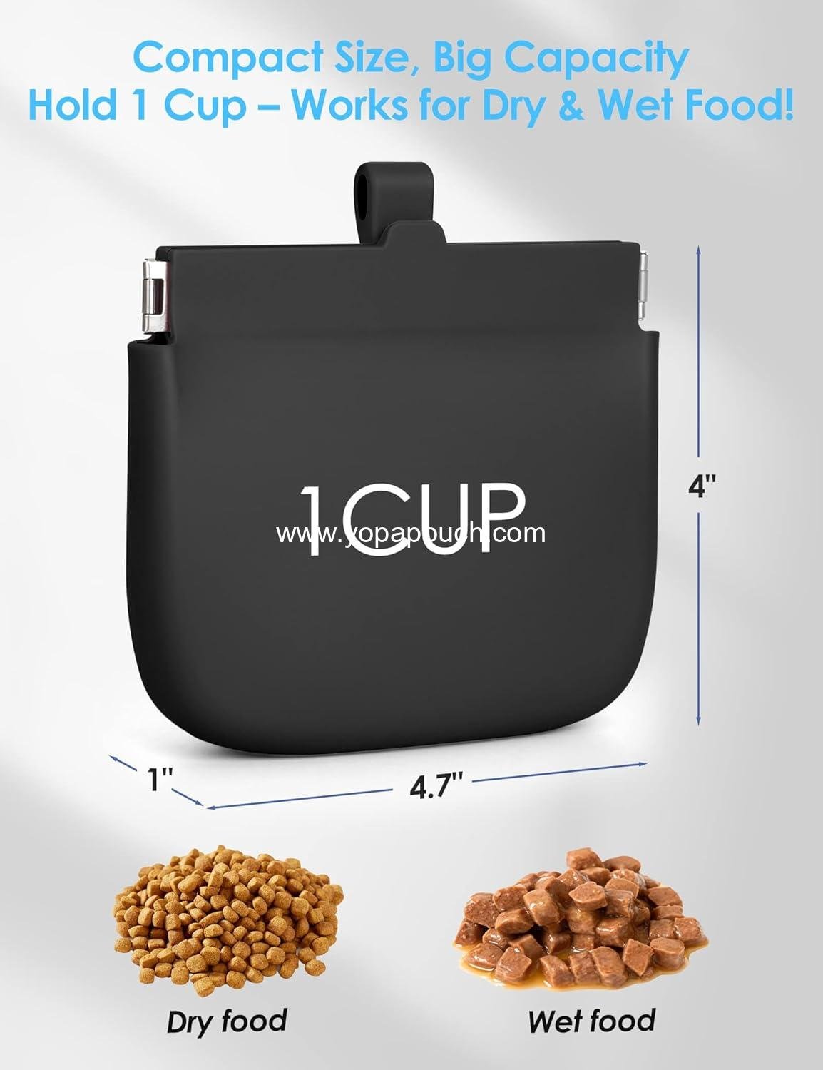 Wholesale One-Hand Access Silicone Dog Treat Pouch, Pocket-Sized Training Pouch with Pull Tab & Auto Closing Lid for Easy Pet Training & Walking (Small, Black) Supplier