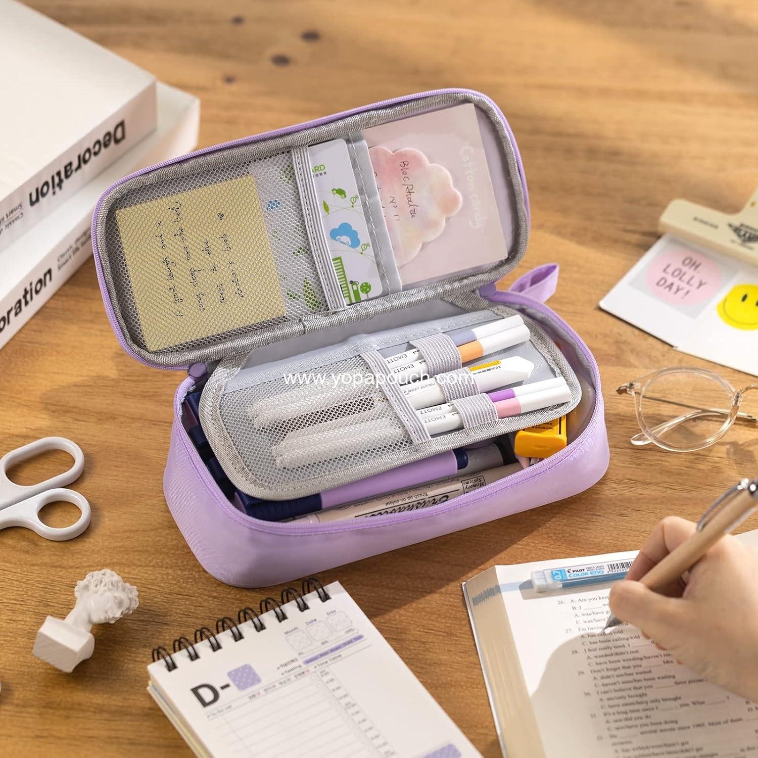 Wholesale Durable Large Capacity Pen Pencil Case for School Office College Supplies, Purple, Supplier