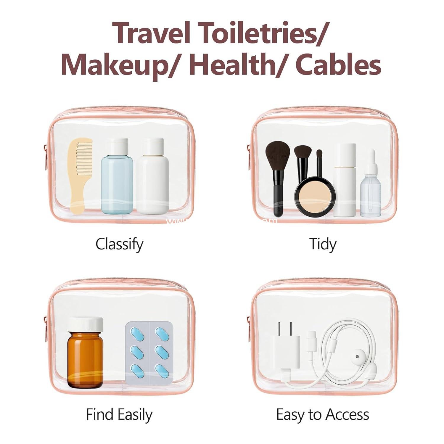 Wholesale Clear Makeup Bag - TSA Approved Toiletry Bag for Travel Size Essentials, Quart Size Carry-On Airport Compliant, Rose Pink (Age 12+) Supplier