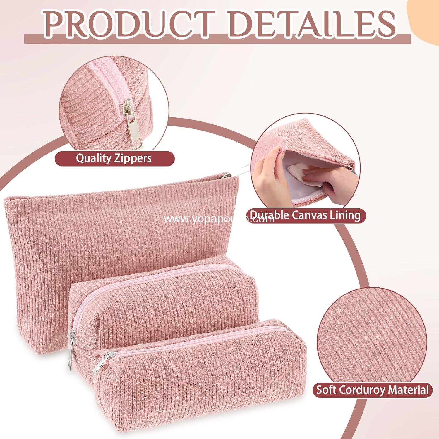 Wholesale 3 Pcs Makeup Bag Set for Women Corduroy Cosmetic Pouch Aesthetic Smile Travel Toiletry Bag Cute Purse Storage Organizer for Christmas (Pink, Solid Style) Manufacturer Wholesale 3 Pcs Makeup Bag Set for Women Corduroy Cosmetic Pouch Aesthetic Smile Travel Toiletry Bag Cute Purse Storage Organizer for Christmas (Pink, Solid Style) Manufacturer