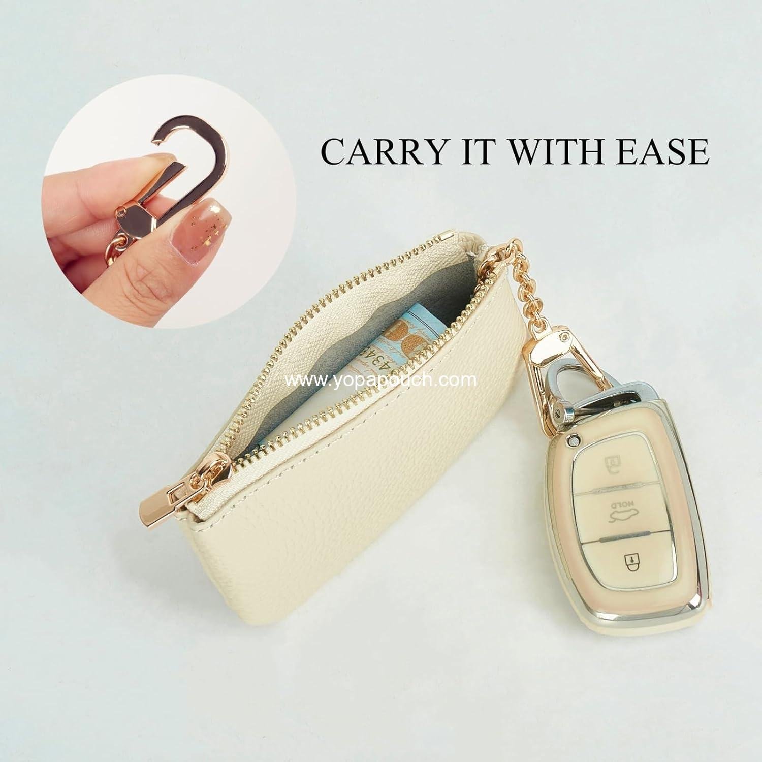 Wholesale Full Grain Leather Coin Purse with Key Chain - Small Change Purse Keychain Card Holder Wallet for Women and Men (Creamy-white) LA-2312 Supplier Wholesale Full Grain Leather Coin Purse with Key Chain - Small Change Purse Keychain Card Holder Wallet for Women and Men (Creamy-white) LA-2312 Supplier