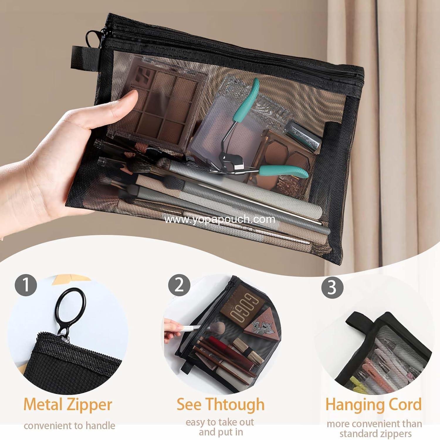Wholesale 3 Pcs Mesh Zipper Pouch Makeup Bags Set Portable Cosmetic Bag Travel Toiletry Storage Pencil Organizer for Home Office Daily Essentials (Black) Supplier Wholesale 3 Pcs Mesh Zipper Pouch Makeup Bags Set Portable Cosmetic Bag Travel Toiletry Storage Pencil Organizer for Home Office Daily Essentials (Black) Supplier