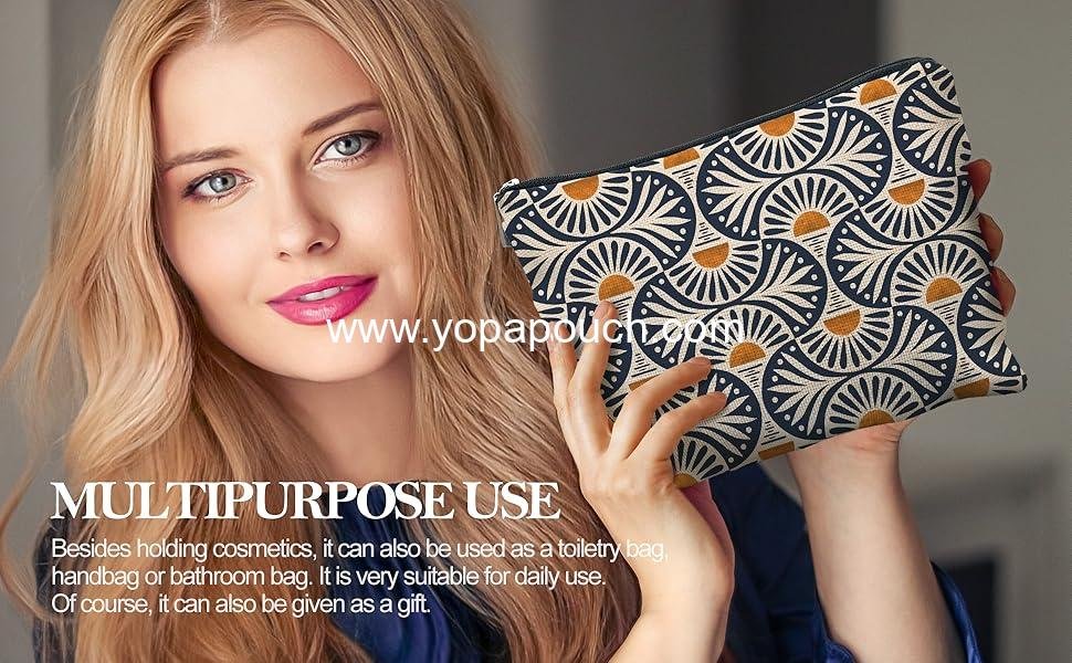 Wholesale Boho Makeup Bag for Women, Sunset Leaf Aesthetic Pouch, 9x6 inches - Supplier