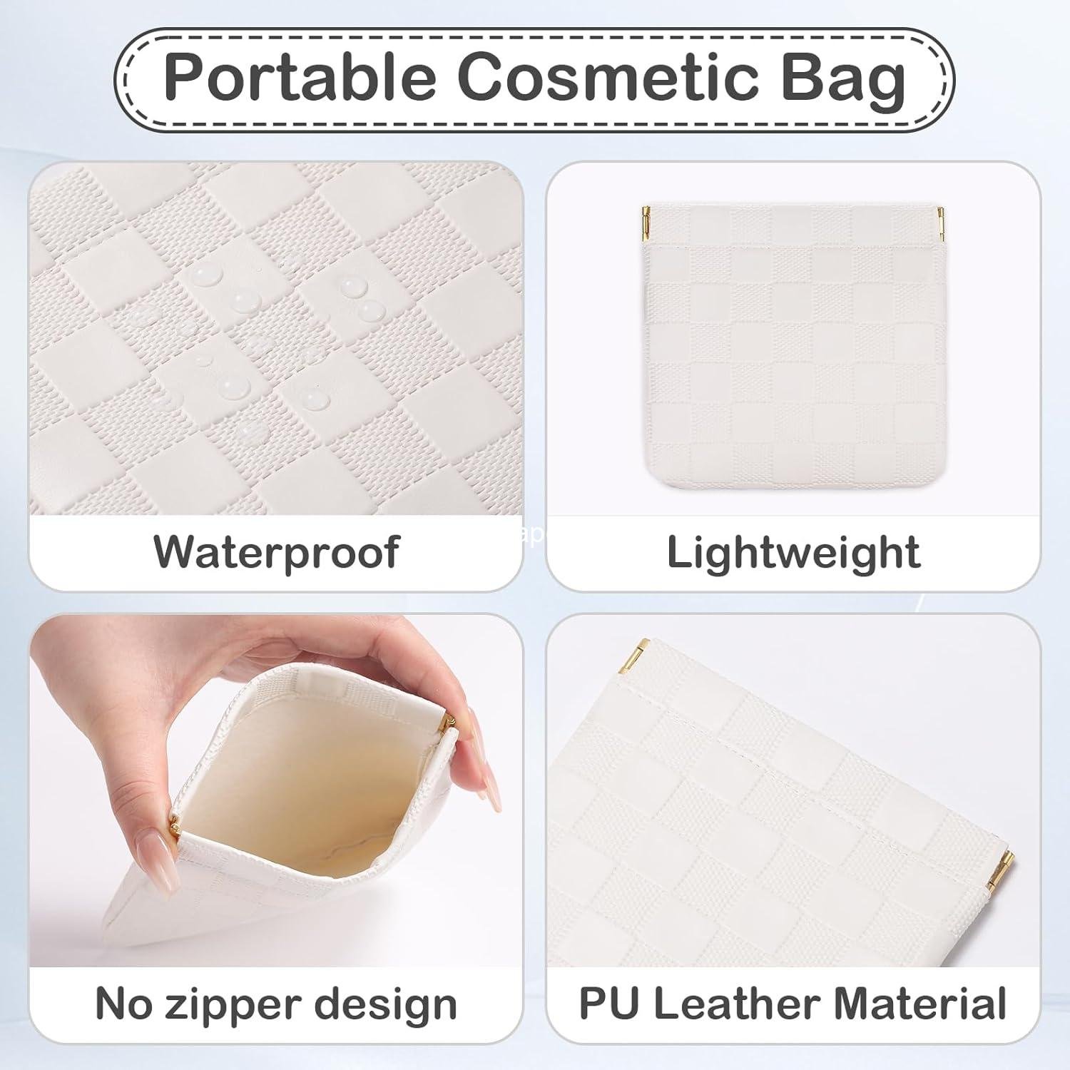 Wholesale 2PCS Small Makeup Bag for Purse Mini Waterproof Cosmetic Pouch Checkered Self-closing Coin Lipstick Small Leather Pouch (Black, White) Supplier