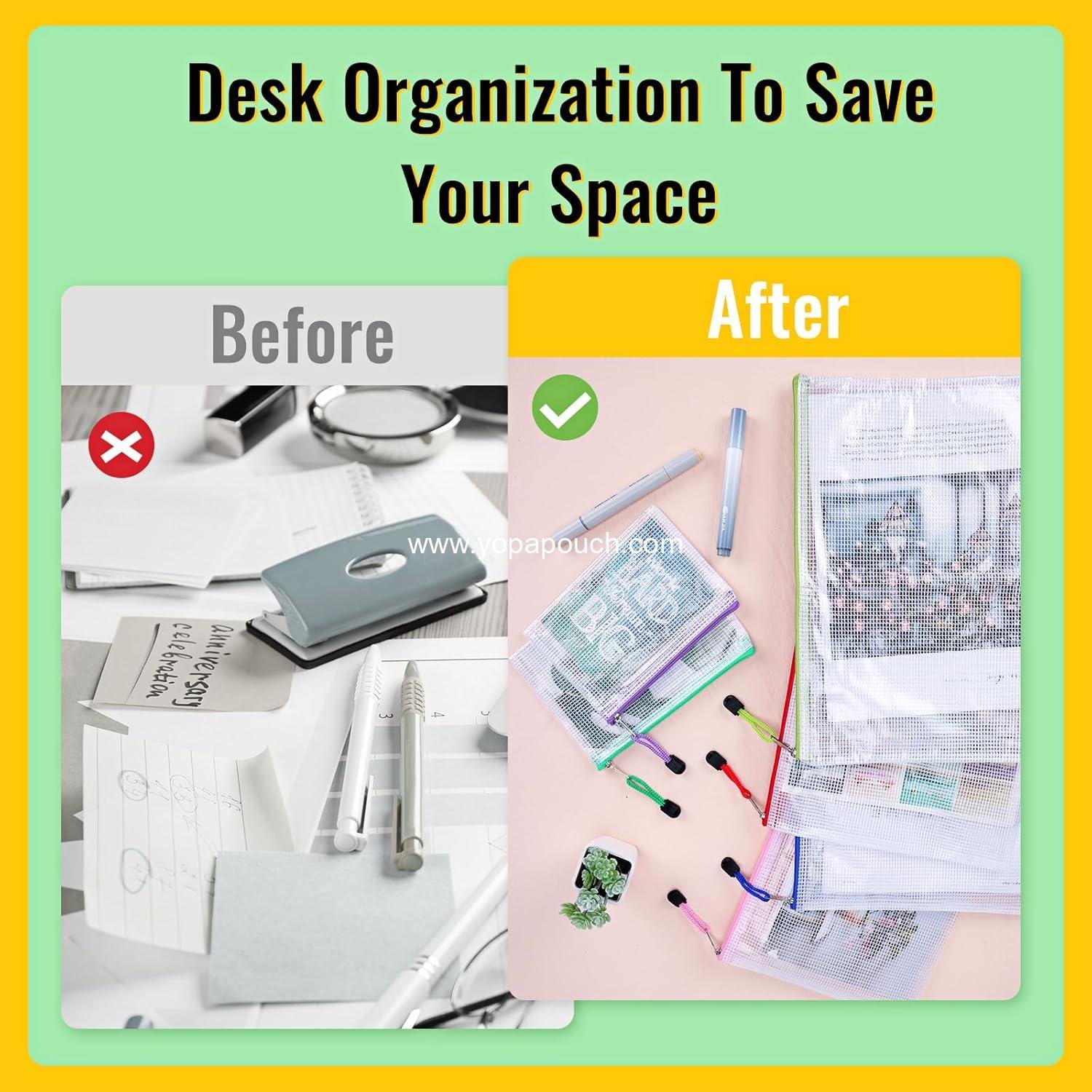 Wholesale 14pcs Zip Pouch Organizers, Mesh Bags with Zipper, 8 Sizes, 14 Colors, Waterproof for Travel, School, Office & Home Supplier