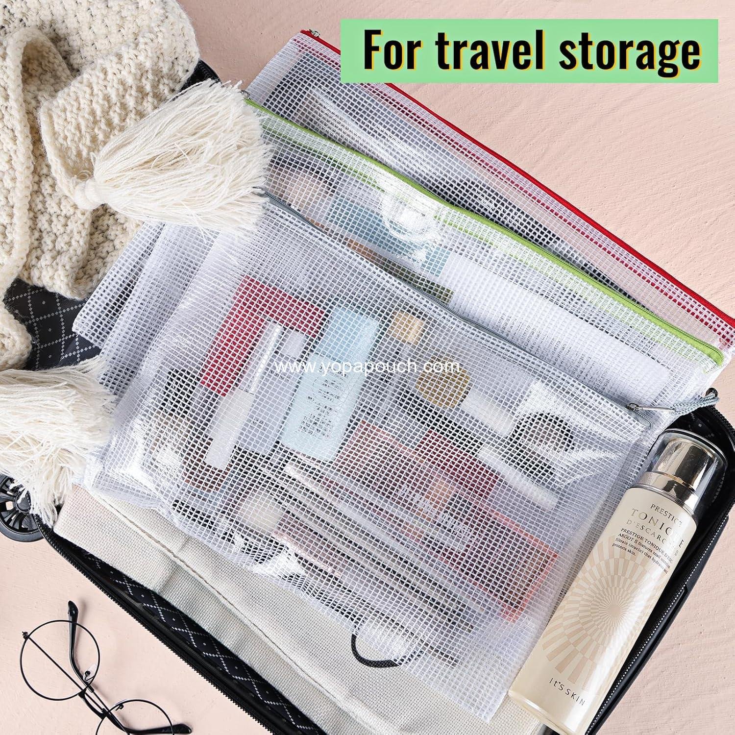 Wholesale 14pcs Zip Pouch Organizers, Mesh Bags with Zipper, 8 Sizes, 14 Colors, Waterproof for Travel, School, Office & Home Supplier