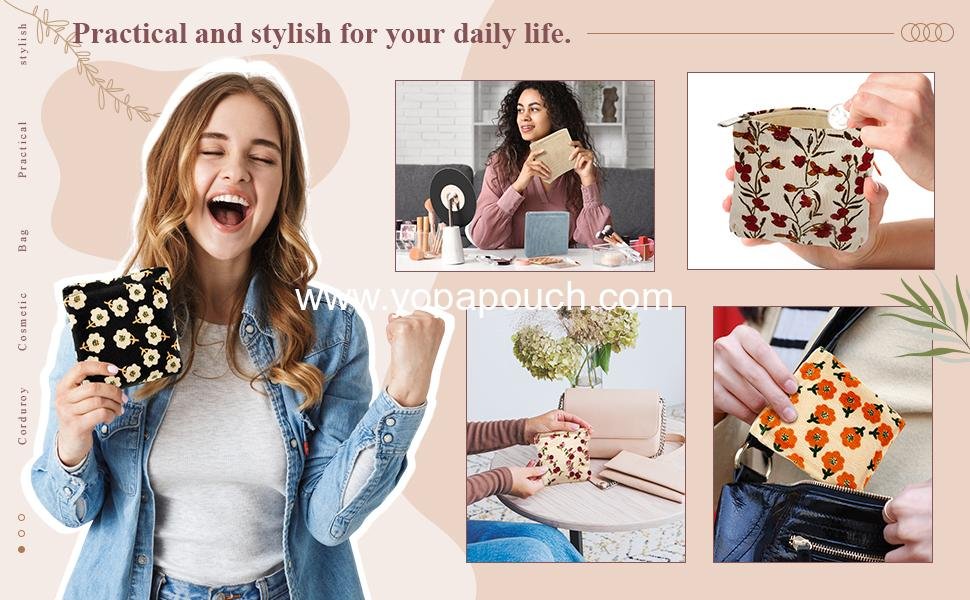 Wholesale Floral Makeup Bags - 4 Pcs Corduroy Cosmetic Pouches with Zipper, Portable Mini Bags for Purse and Toiletries, Cute Makeup Purse for Coin and Essentials, Women (Classic) Supplier