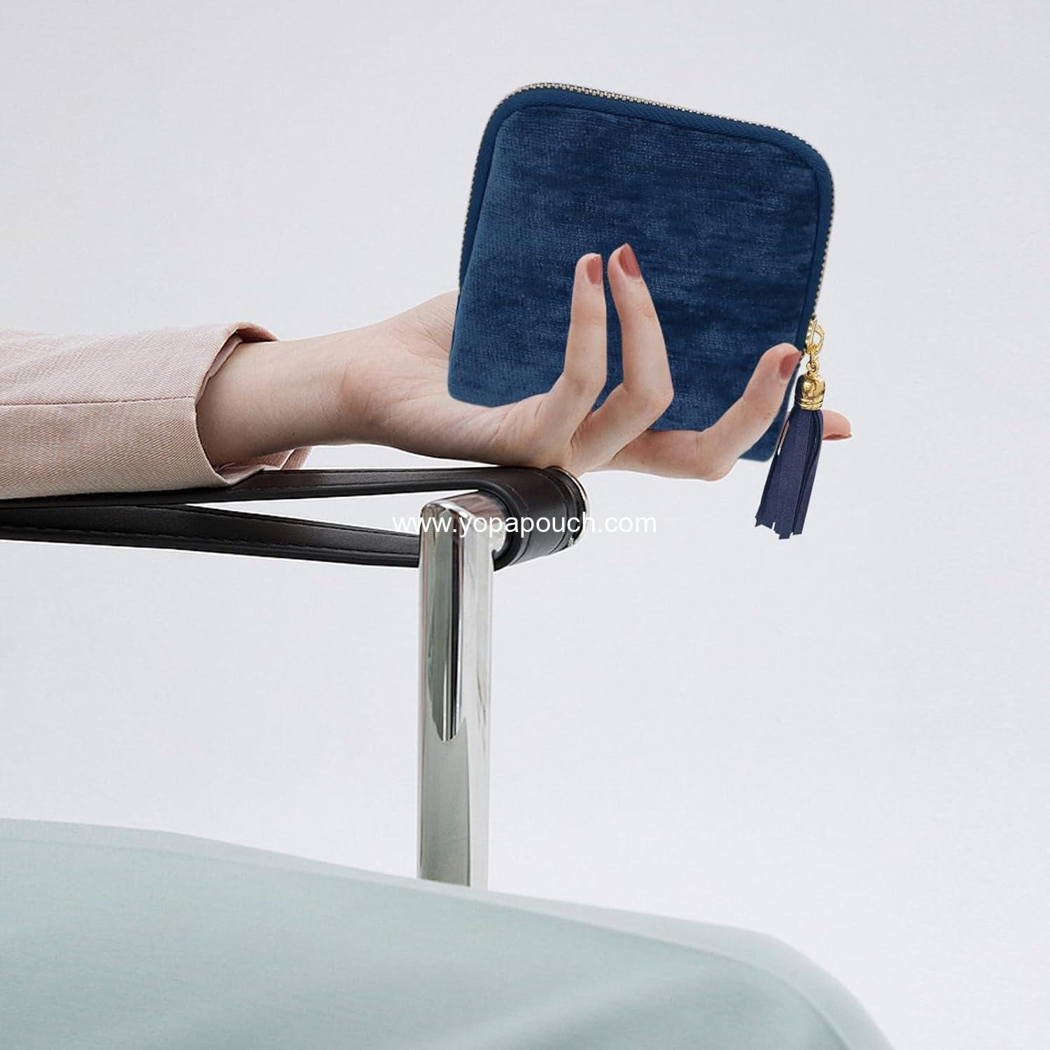 Wholesale Portable Jewelry Case Organizer for Women - Compact Jewelry Box with Small Pouches for Gemstones, Healing Crystals, Bracelets, Necklaces, and Bangles Storage, Gift Ring Holder with Blue Tassel, Supplier