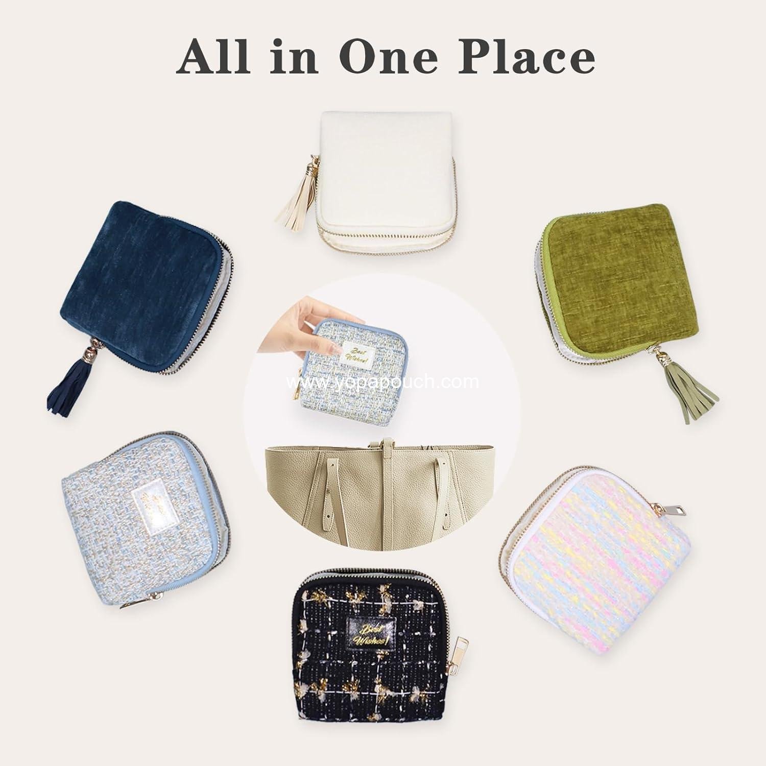 Wholesale Portable Jewelry Case Organizer for Women - Compact Jewelry Box with Small Pouches for Gemstones, Healing Crystals, Bracelets, Necklaces, and Bangles Storage, Gift Ring Holder with Blue Tassel, Supplier