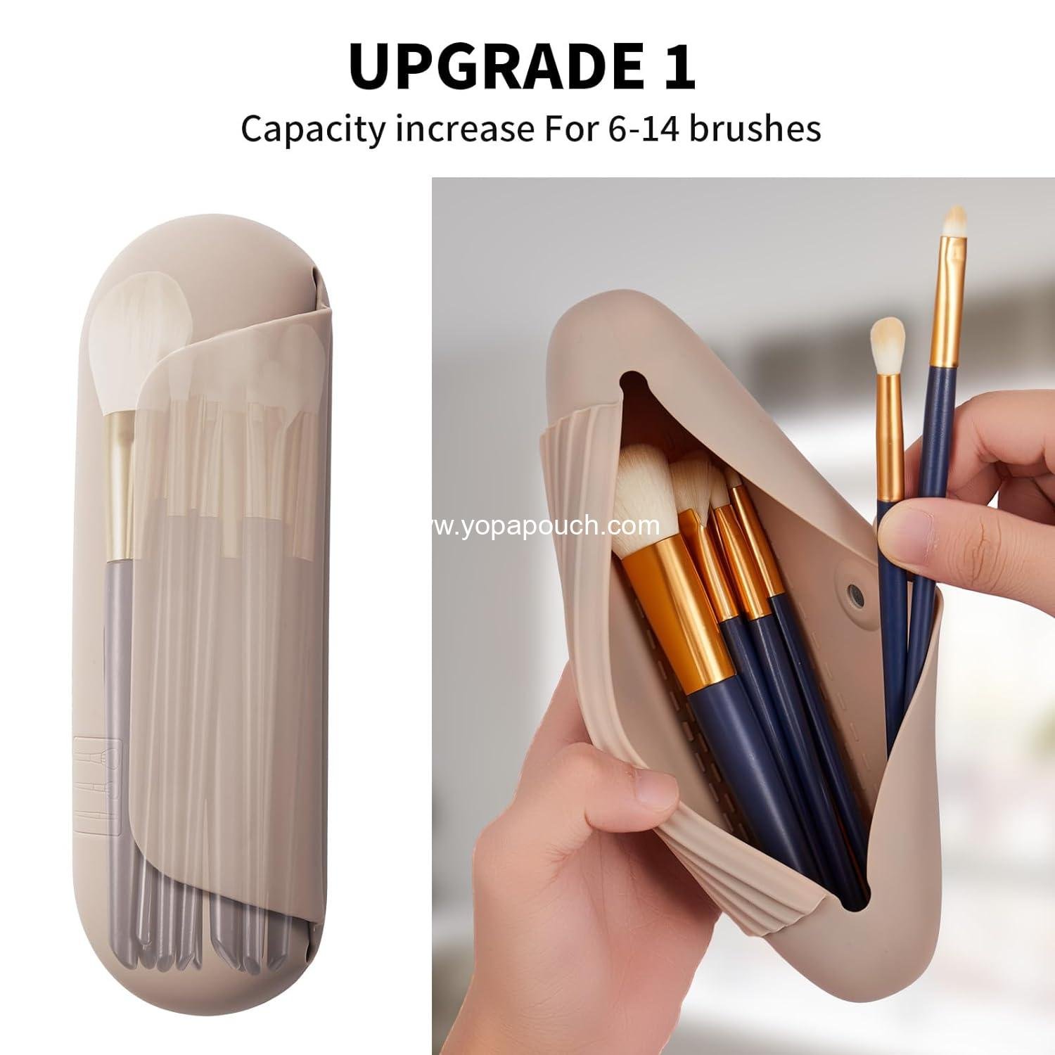 Wholesale Soft Portable Silicone Makeup Brush Holder Travel Cosmetic Bag with Anti-Fall Out Magnetic Closure, Large Makeup Brush Case - Supplier