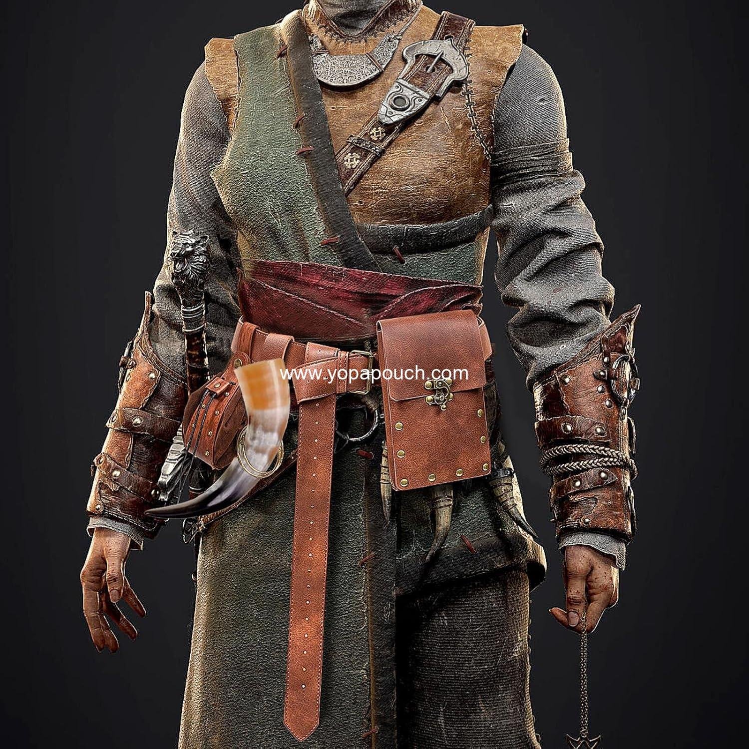 Wholesale Renaissance Belt Pouch Coin Purse Skirt Hike Set Medieval Festival Halloween Accessories Casual Fanny Pack Waist Bag (2 Pouches - Brown) Supplier