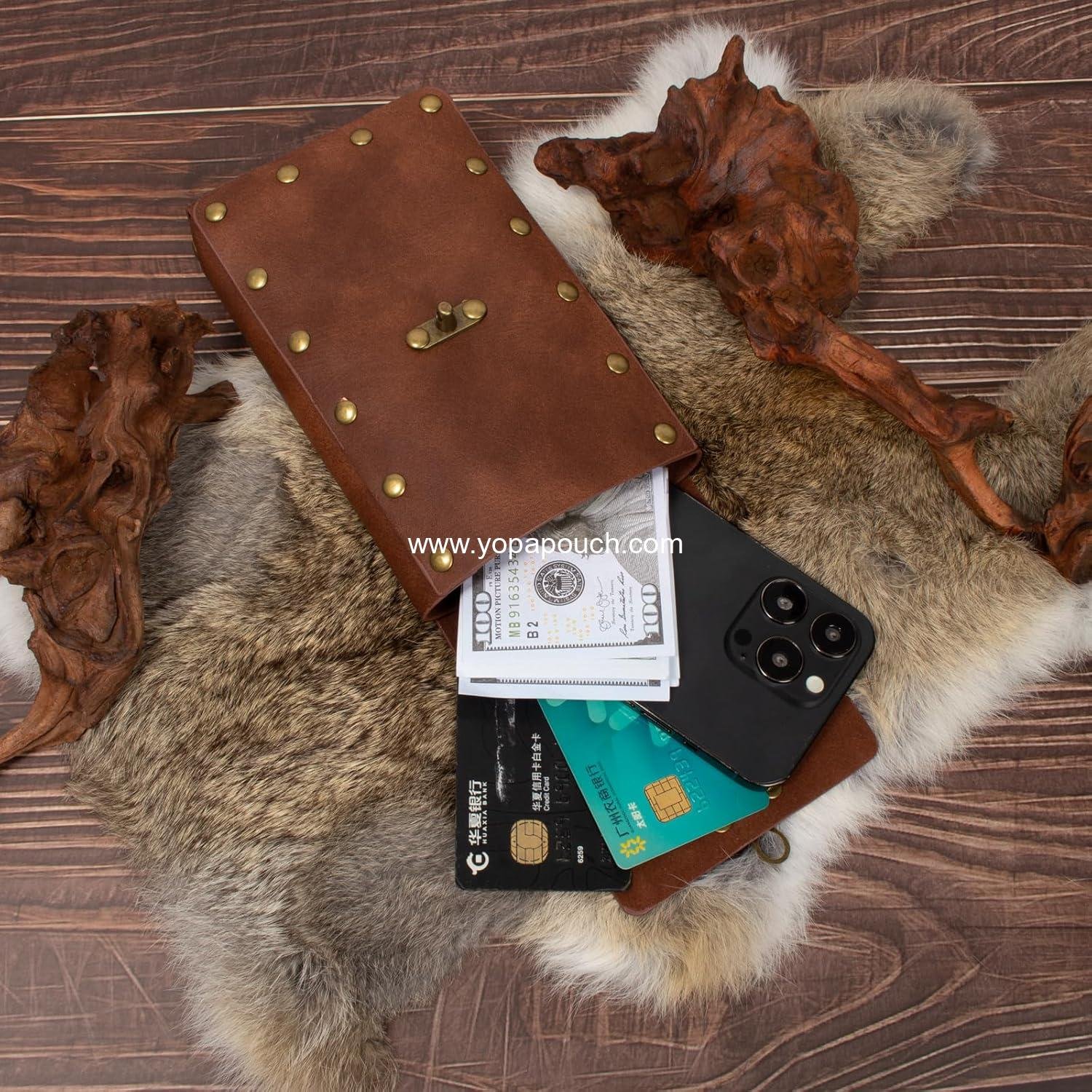 Wholesale Renaissance Belt Pouch Coin Purse Skirt Hike Set Medieval Festival Halloween Accessories Casual Fanny Pack Waist Bag (2 Pouches - Brown) Supplier