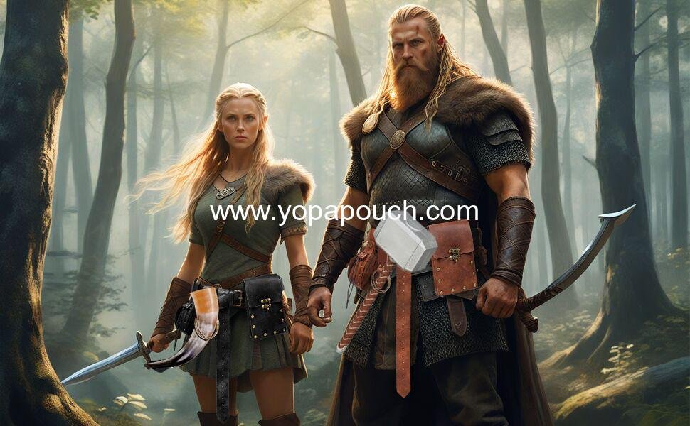 Wholesale Renaissance Belt Pouch Coin Purse Skirt Hike Set Medieval Festival Halloween Accessories Casual Fanny Pack Waist Bag (2 Pouches - Brown) Supplier