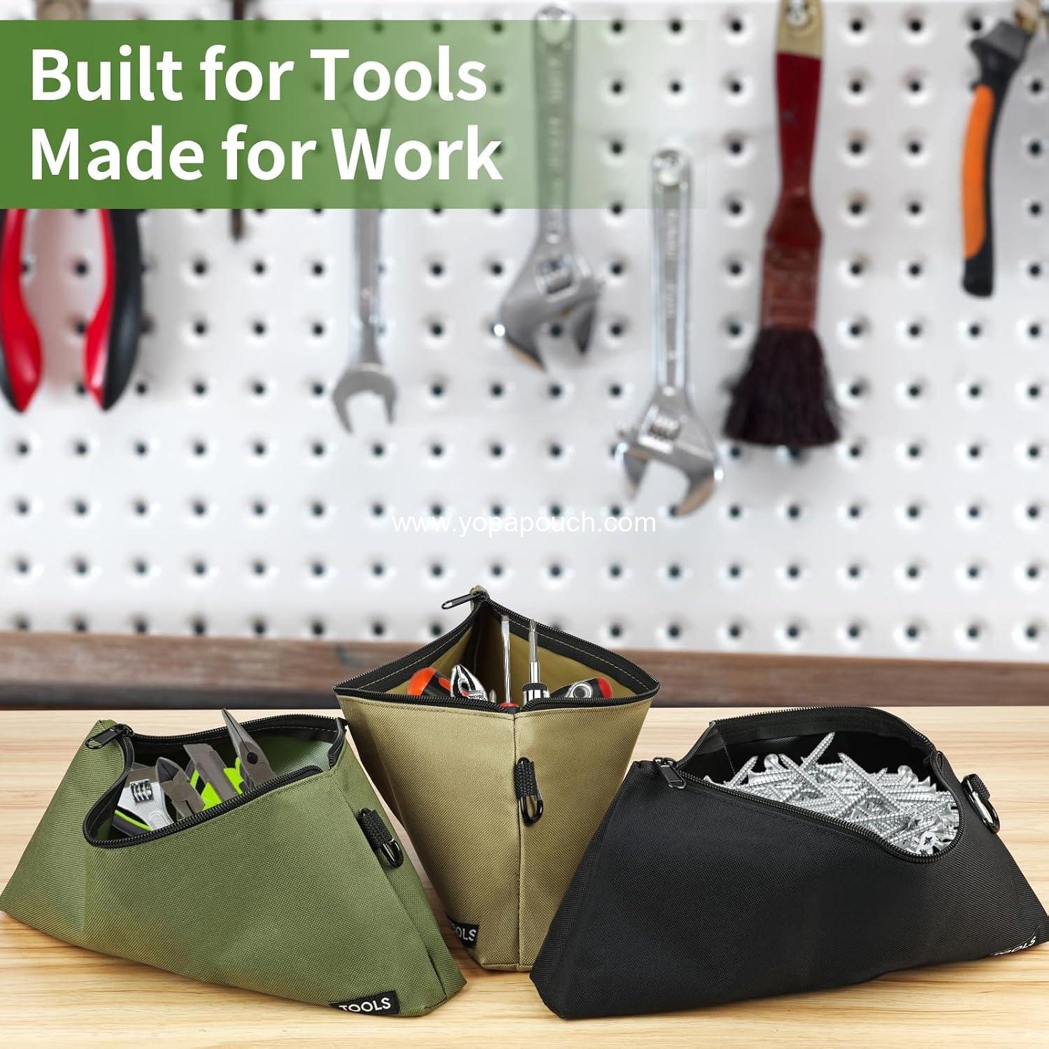 Wholesale 3 Pack Premium Tool Pouches Zipper Bags, 8-Inch Small Utility Storage Organizers with Carabiner for Tools, Stationery, and Pencils (Tan, Navy Green, Black) Supplier