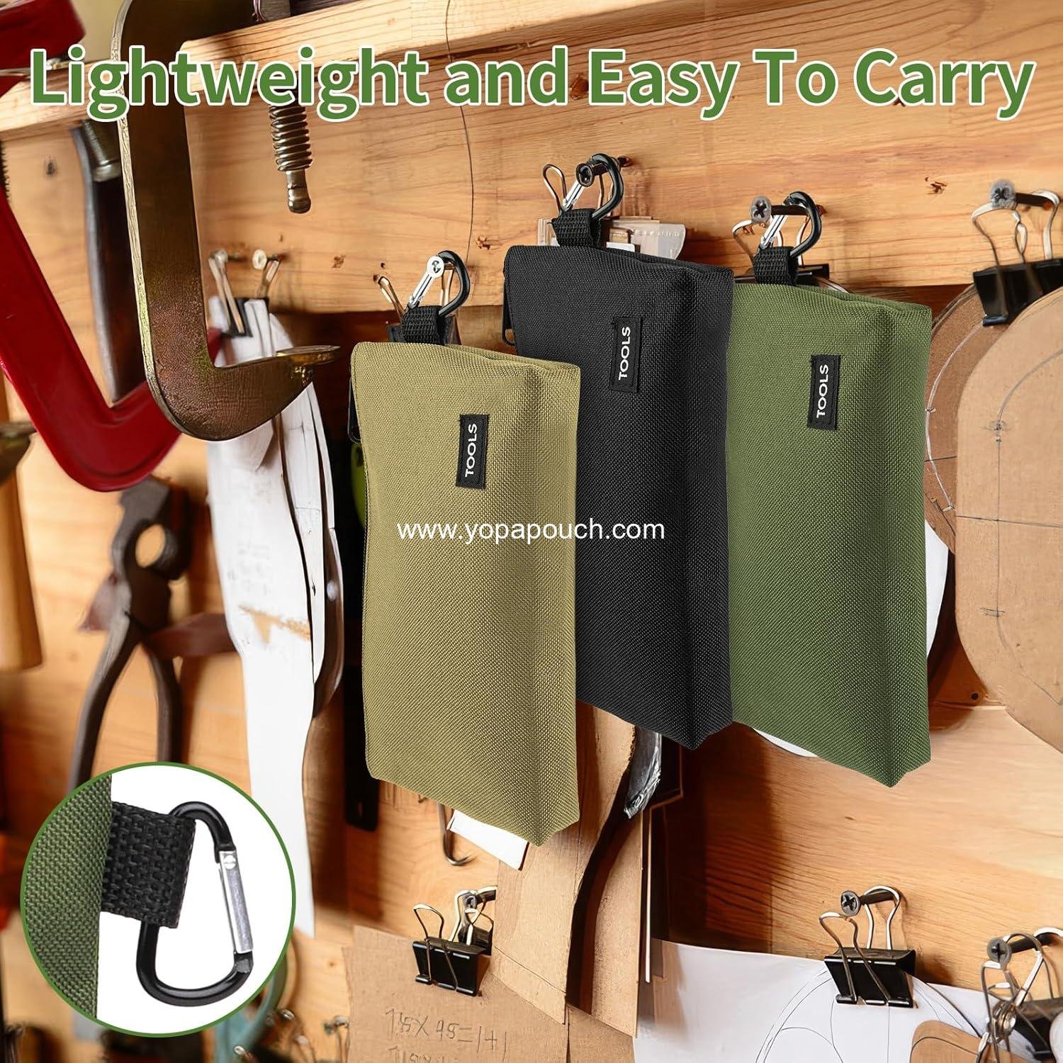 Wholesale 3 Pack Premium Tool Pouches Zipper Bags, 8-Inch Small Utility Storage Organizers with Carabiner for Tools, Stationery, and Pencils (Tan, Navy Green, Black) Supplier