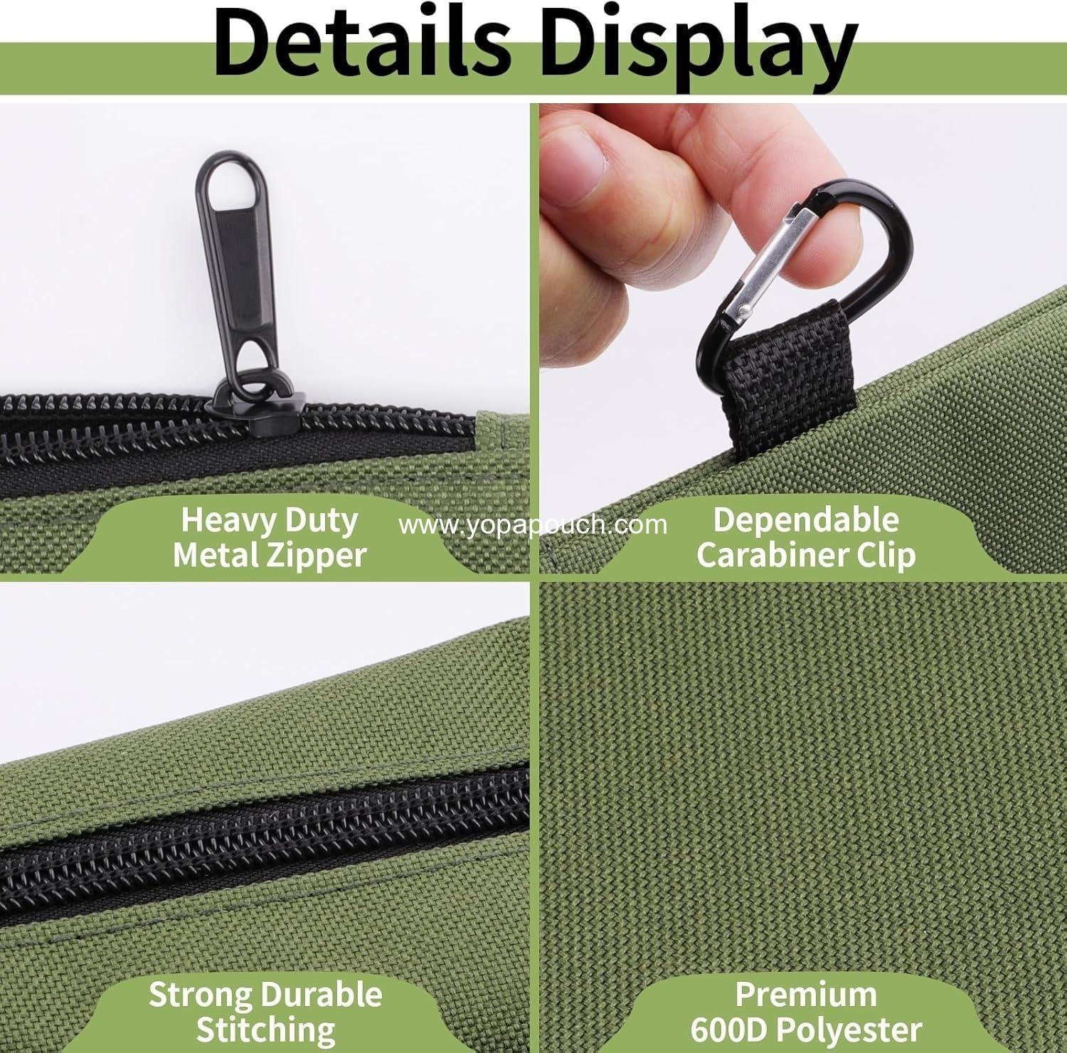 Wholesale 3 Pack Premium Tool Pouches Zipper Bags, 8-Inch Small Utility Storage Organizers with Carabiner for Tools, Stationery, and Pencils (Tan, Navy Green, Black) Supplier