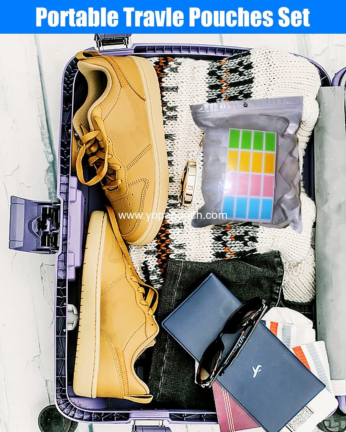 Wholesale 17 Travel Pouches for Toiletries, TSA Approved Portable Stand Up Containers, Refillable Accessories for Shampoo, Conditioner, Lotion, Soap, Liquids - Supplier