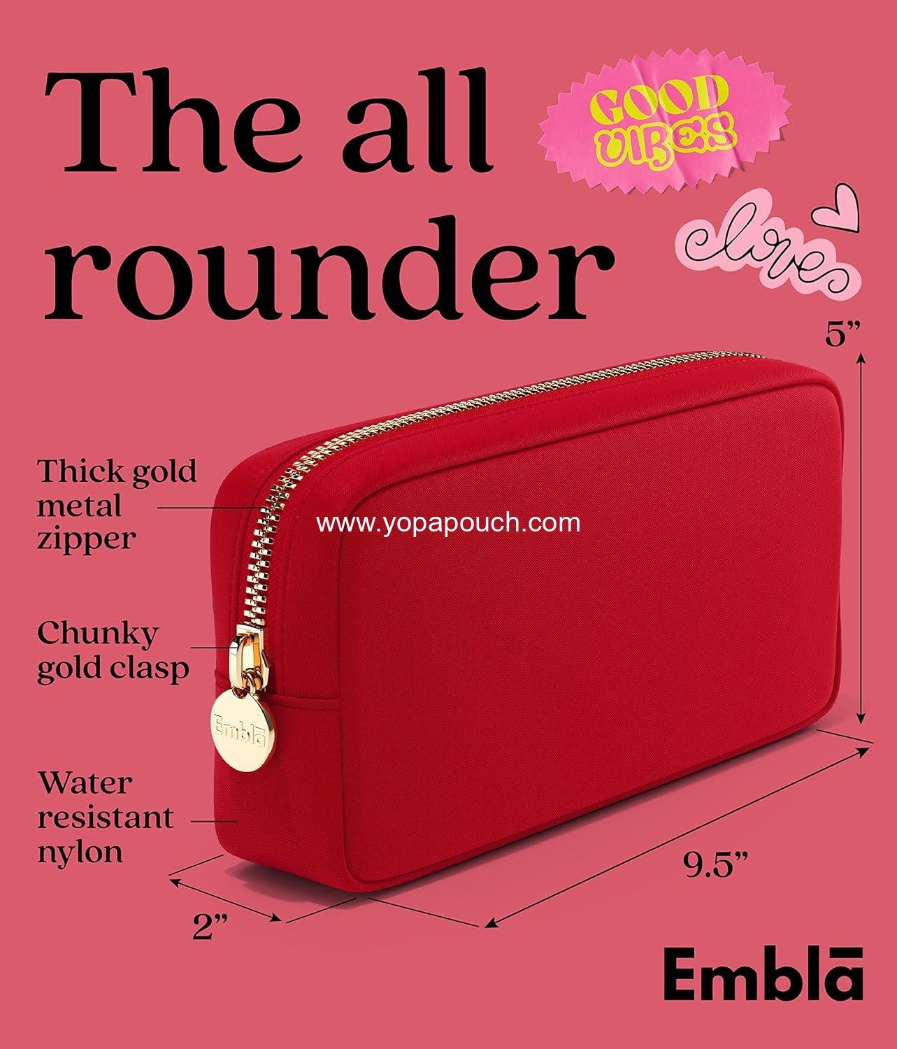 Wholesale Nylon Zipper Makeup Bag Travel Cosmetics Pouch Toiletry Bag Cute Organizer Tote for Women Girls Waterproof Small Makeup Case Ruby Red Supplier