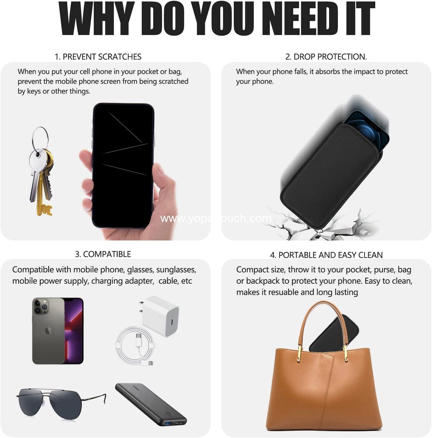 Wholesale Neoprene Cell Phone Sleeve Pouch for Apple iPhone 16 Pro Max, 16 Plus, Galaxy S25 Ultra, S25+, S24 FE, A16, A35, A55, Pixel 9 Pro XL, OnePlus 13, 13R (Large, Fits Slim Case) - Supplier