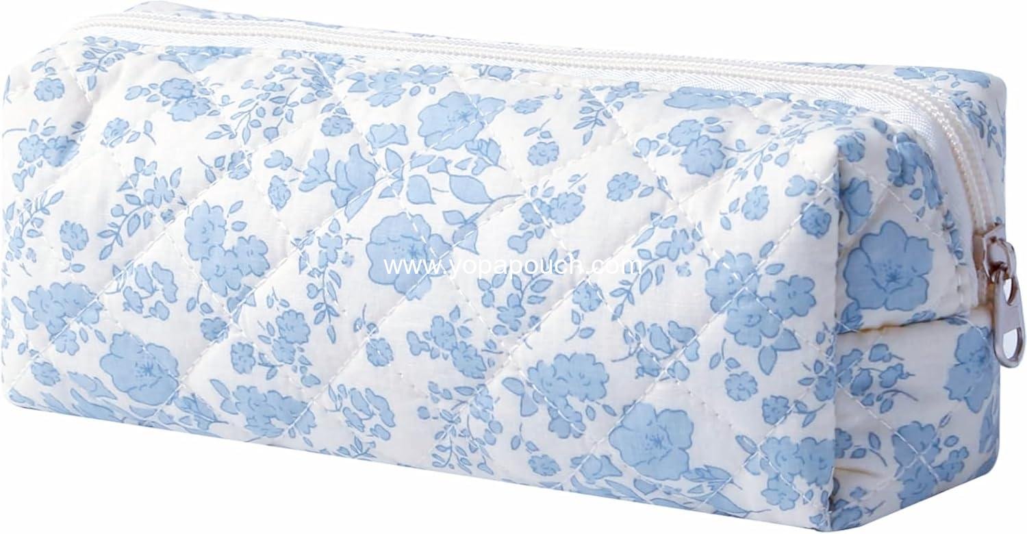 Pencil Pouch Cute Pencil Case for Girls Aesthetic Pencil Bag with Zipper Pen Cases School Supplies Makeup Bag (1 flower blue)