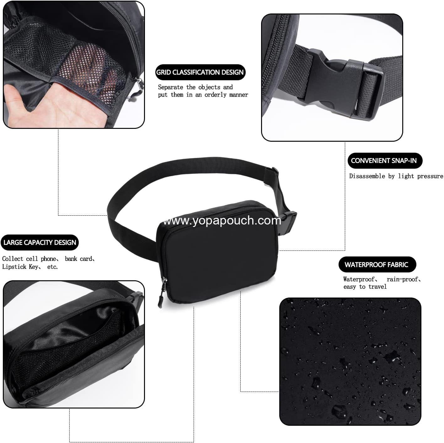 Wholesale Belt Bag Fanny Pack Crossbody for Women Everywhere Bag (Black) - Factory