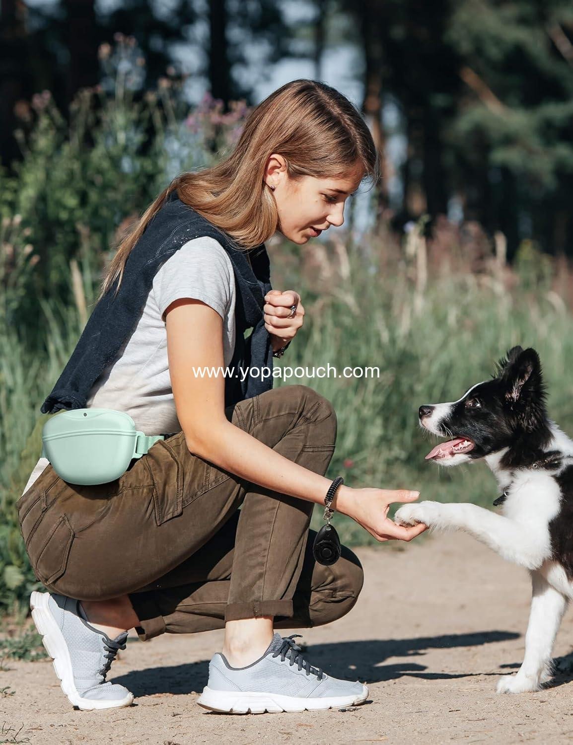 OEM Dog Treat Pouch with Training Clicker, Strong Magnetic Closure to Prevent Spills, 1.67 Cup Silicone Fanny Pack with Waist Belt for Pet Training and Walking (Green) Supplier