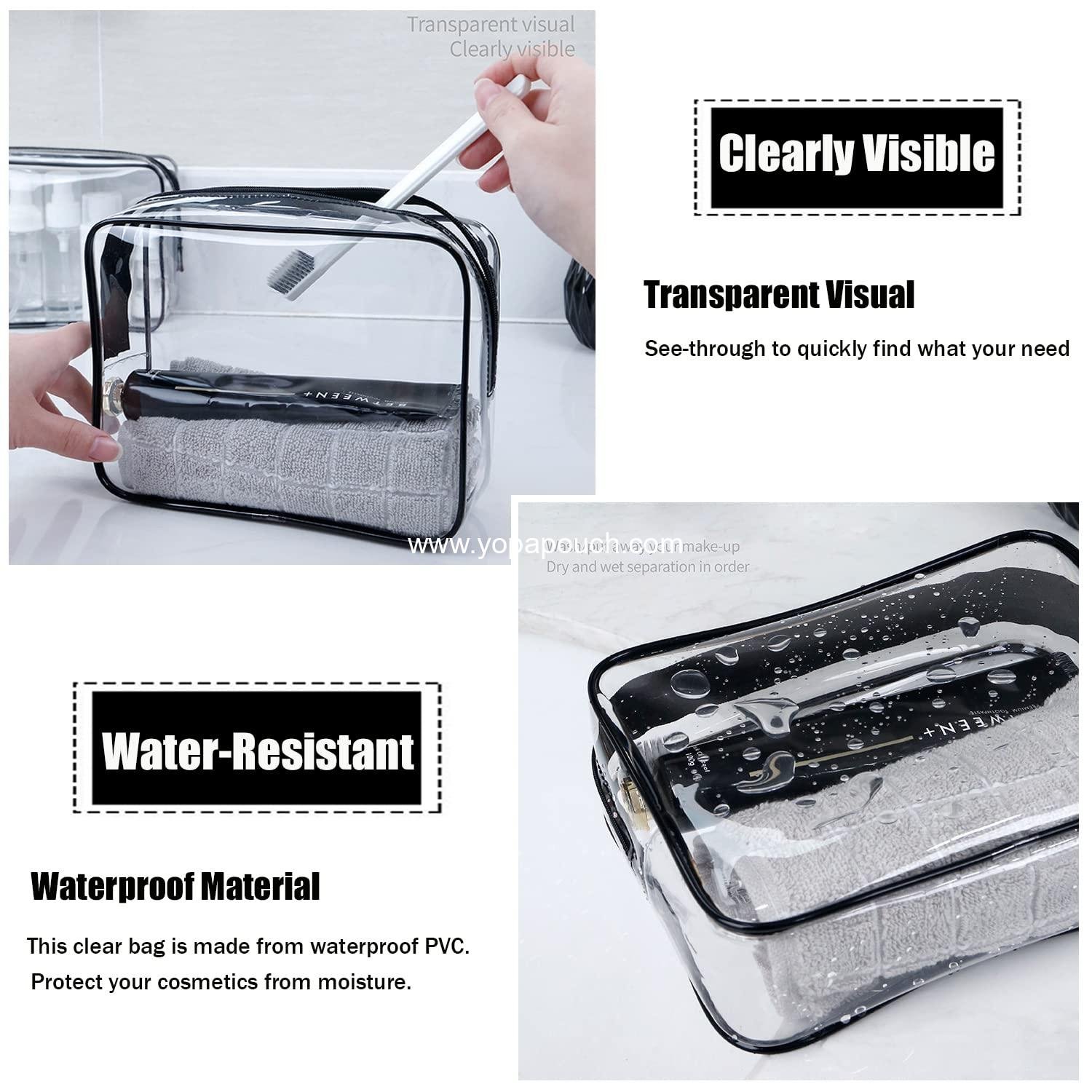Wholesale Clear Toiletry Bag Set, 3 Quart Size Travel Makeup Cosmetic Bags for Women and Men, Airport Compliant Carry-On Bag (Black) Supplier