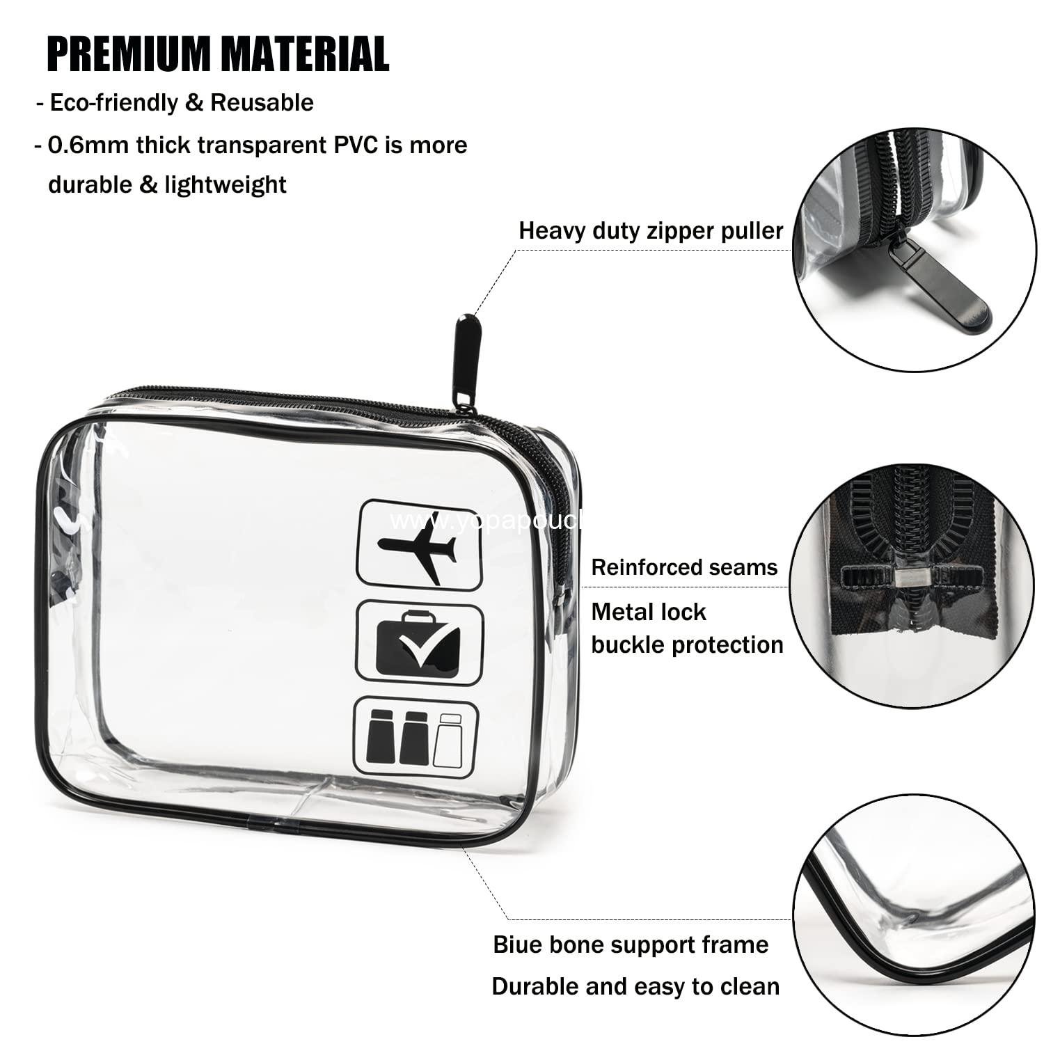 Wholesale Clear Toiletry Bag Set, 3 Quart Size Travel Makeup Cosmetic Bags for Women and Men, Airport Compliant Carry-On Bag (Black) Supplier