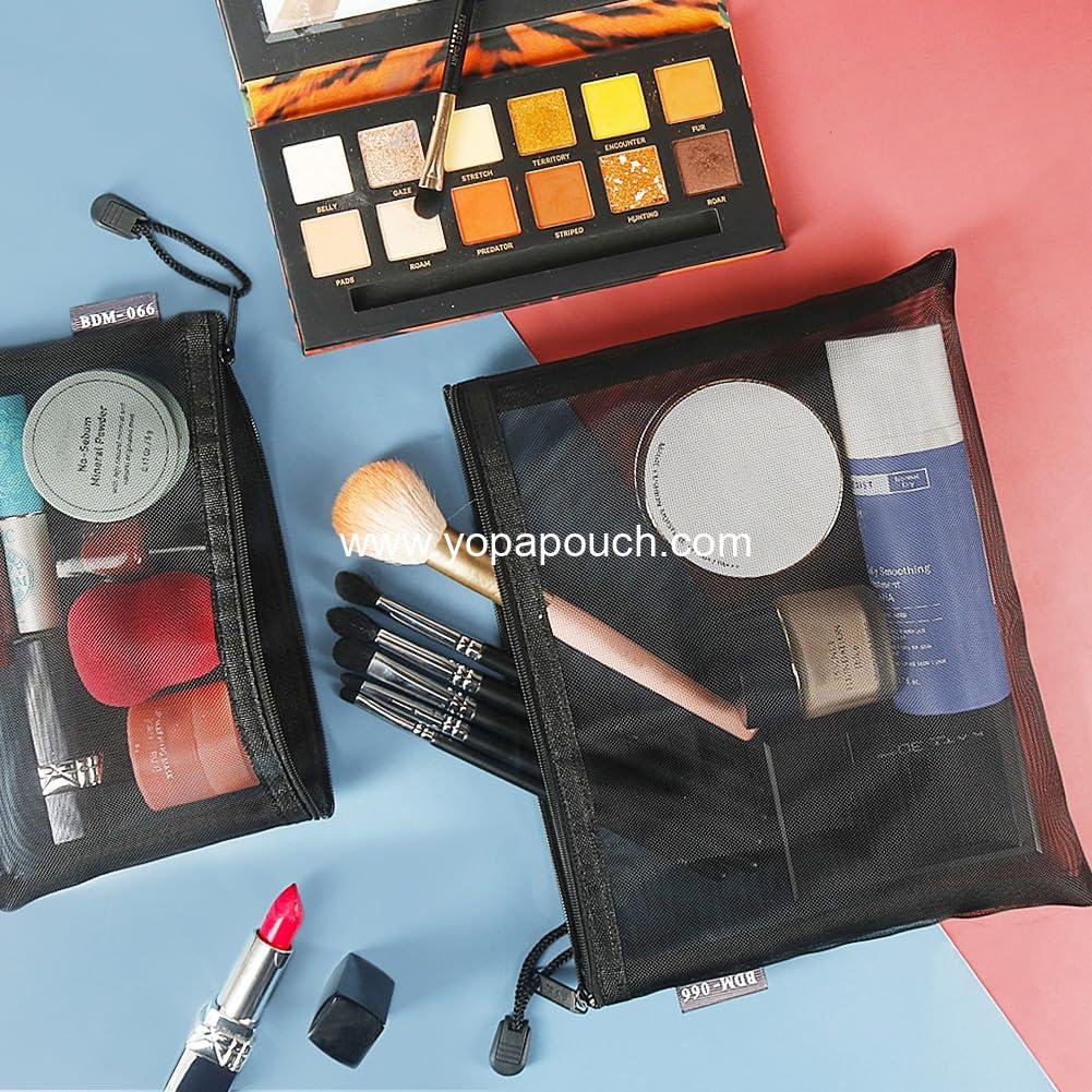 Wholesale Nylon Makeup Pouches - 6 Pack Mesh Cosmetic Bags with Zipper for Home Office Purse Diaper Bag (Black) Supplier