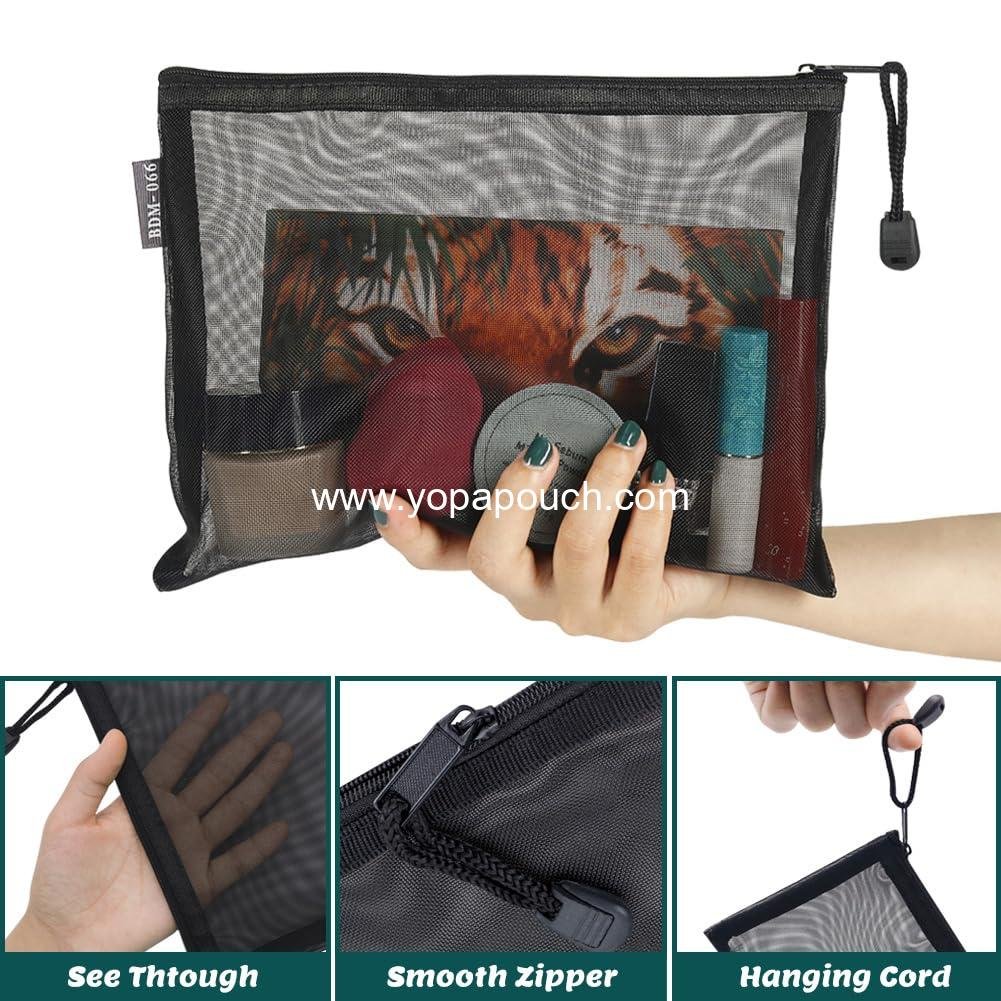 Wholesale Nylon Makeup Pouches - 6 Pack Mesh Cosmetic Bags with Zipper for Home Office Purse Diaper Bag (Black) Supplier