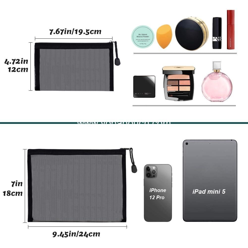 Wholesale Nylon Makeup Pouches - 6 Pack Mesh Cosmetic Bags with Zipper for Home Office Purse Diaper Bag (Black) Supplier