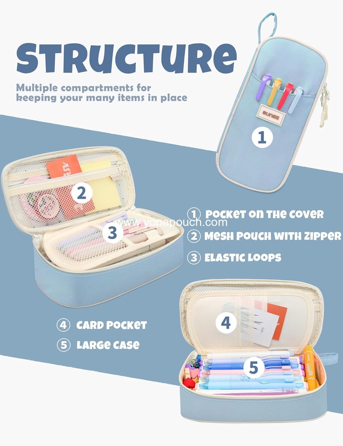 Wholesale Aesthetic Pencil Case, Colored Large Zipper Pouch, Kawaii Stationery Organizer for Teen and Adult Girls, School Supplies, Supplier