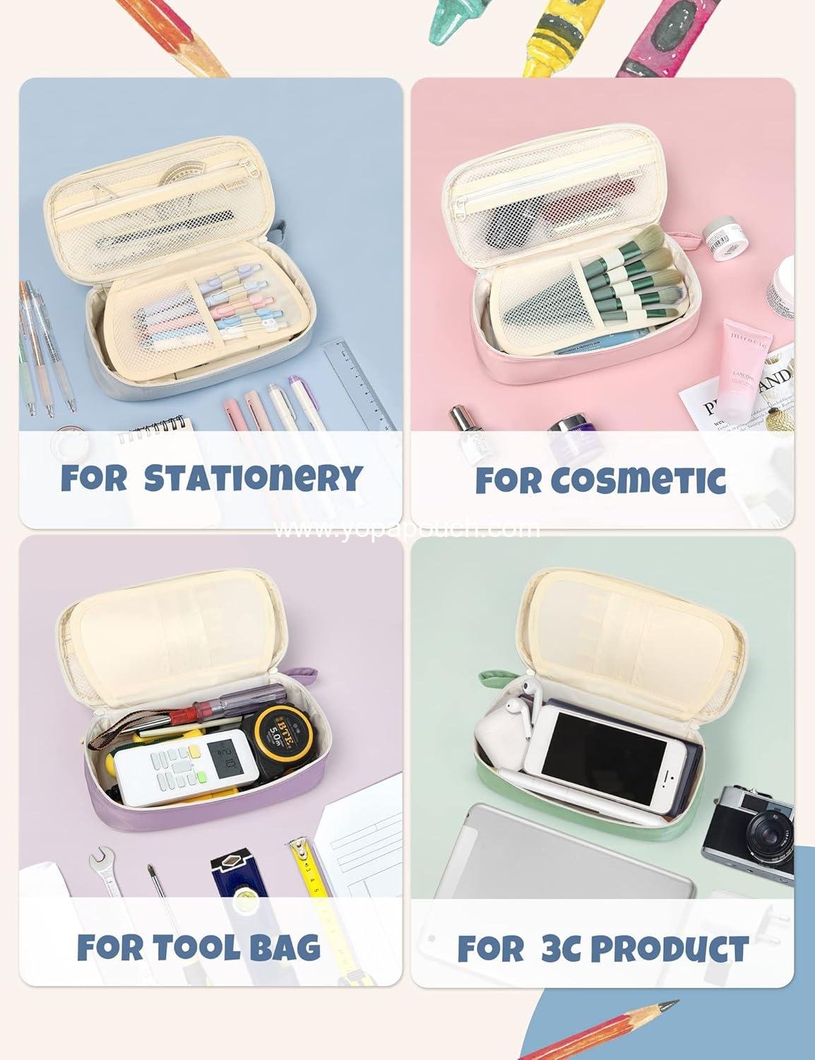 Wholesale Aesthetic Pencil Case, Colored Large Zipper Pouch, Kawaii Stationery Organizer for Teen and Adult Girls, School Supplies, Supplier