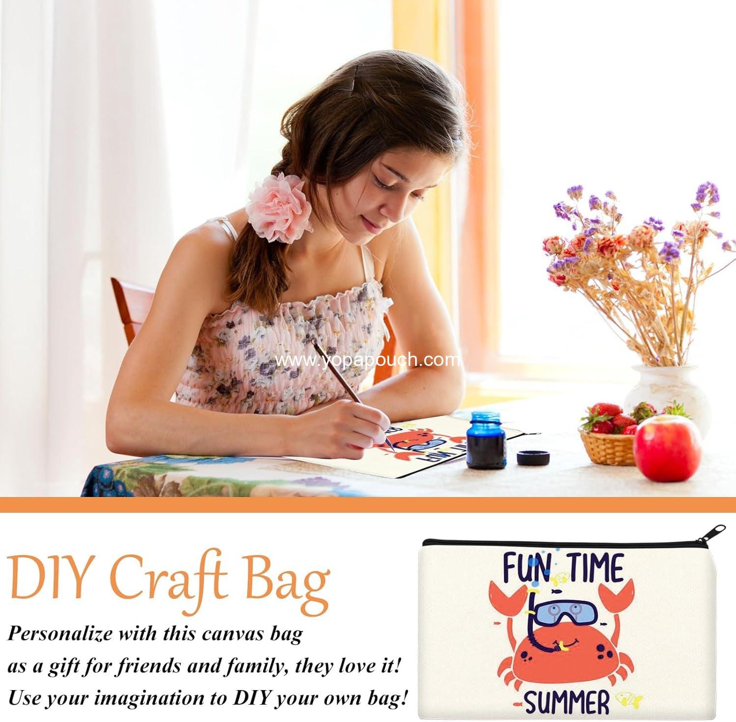 Wholesale Multi-Purpose Blank Canvas Zipper Pouch - Makeup, Cosmetic, and Travel Toiletry Bag for DIY Craft Projects and Storage (8.3 x 5 inches) Supplier