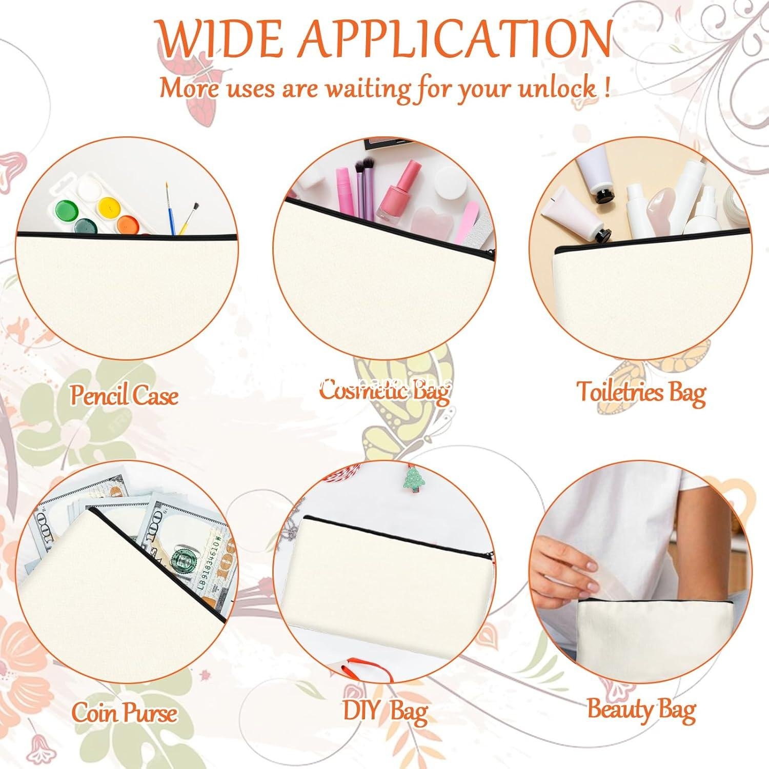 Wholesale Multi-Purpose Blank Canvas Zipper Pouch - Makeup, Cosmetic, and Travel Toiletry Bag for DIY Craft Projects and Storage (8.3 x 5 inches) Supplier