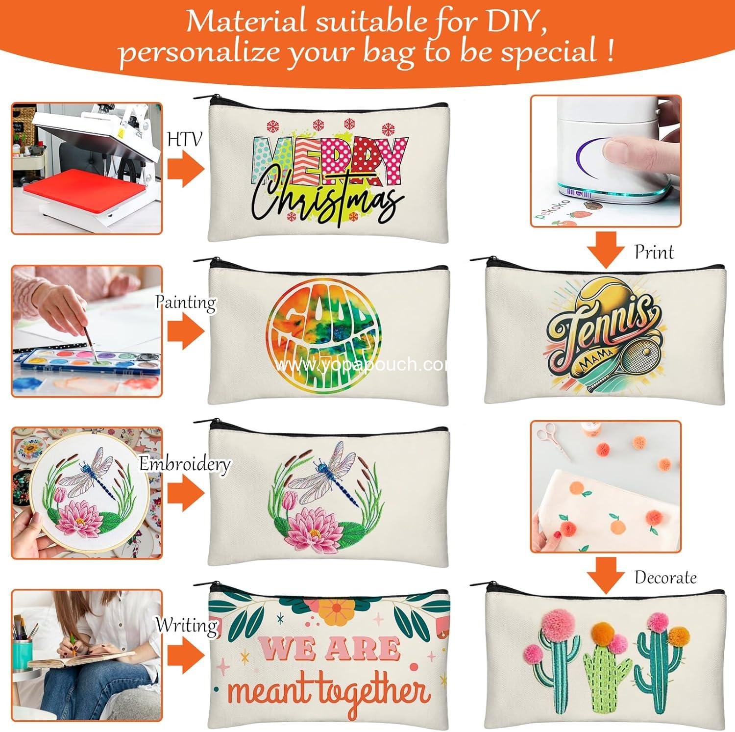 Wholesale Multi-Purpose Blank Canvas Zipper Pouch - Makeup, Cosmetic, and Travel Toiletry Bag for DIY Craft Projects and Storage (8.3 x 5 inches) Supplier