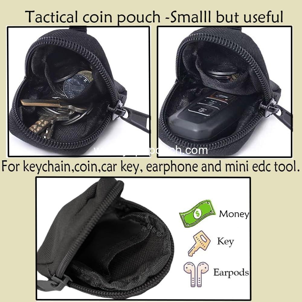 Wholesale Tactical Coin Purse - Military Pocket Keychain Pouch Mini Tool Organizer for Coins, Car Keys, Earphones, Waist Case, and Backpack Accessory (Black - 1 pc) Supplier