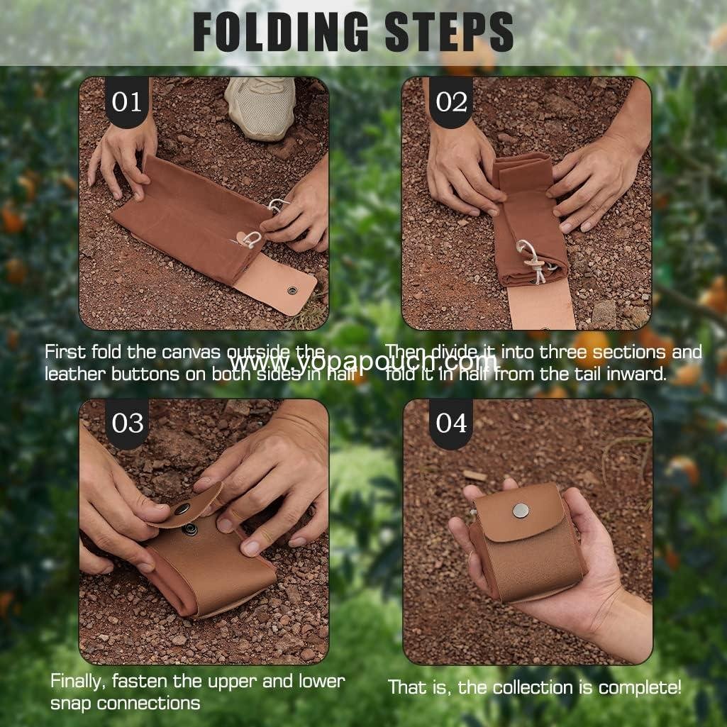 Wholesale Foldable Leather Foraging Bag, Waxed Canvas Outdoor Picking Pouch with Drawstring, Multi-Purpose Bag for Camping, Hiking, Travel, and Collecting Treasures - Manufacturer