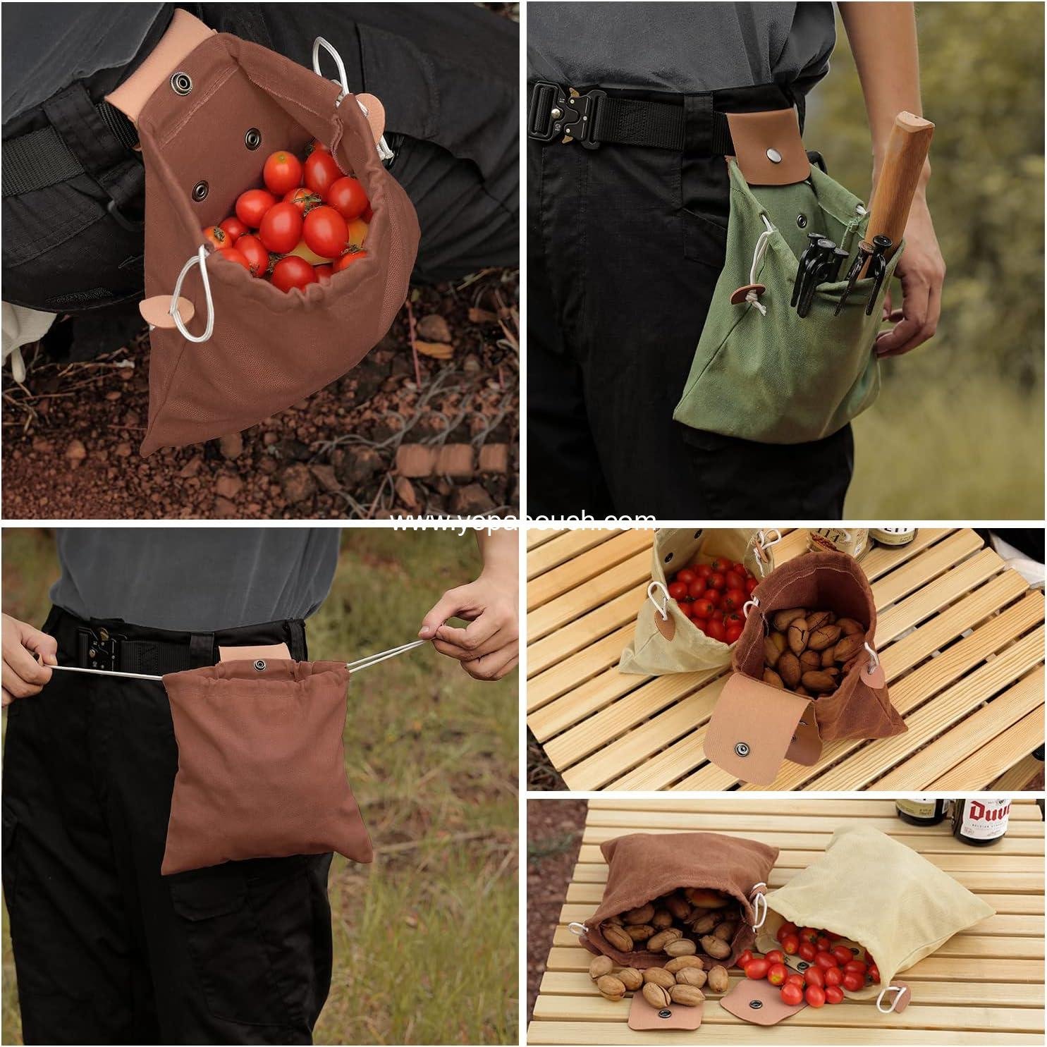 Wholesale Foldable Leather Foraging Bag, Waxed Canvas Outdoor Picking Pouch with Drawstring, Multi-Purpose Bag for Camping, Hiking, Travel, and Collecting Treasures - Manufacturer