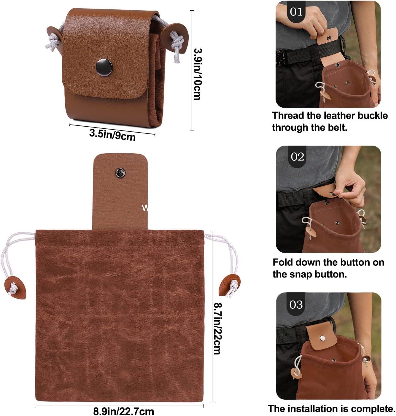 Wholesale Foldable Leather Foraging Bag, Waxed Canvas Outdoor Picking Pouch with Drawstring, Multi-Purpose Bag for Camping, Hiking, Travel, and Collecting Treasures - Manufacturer