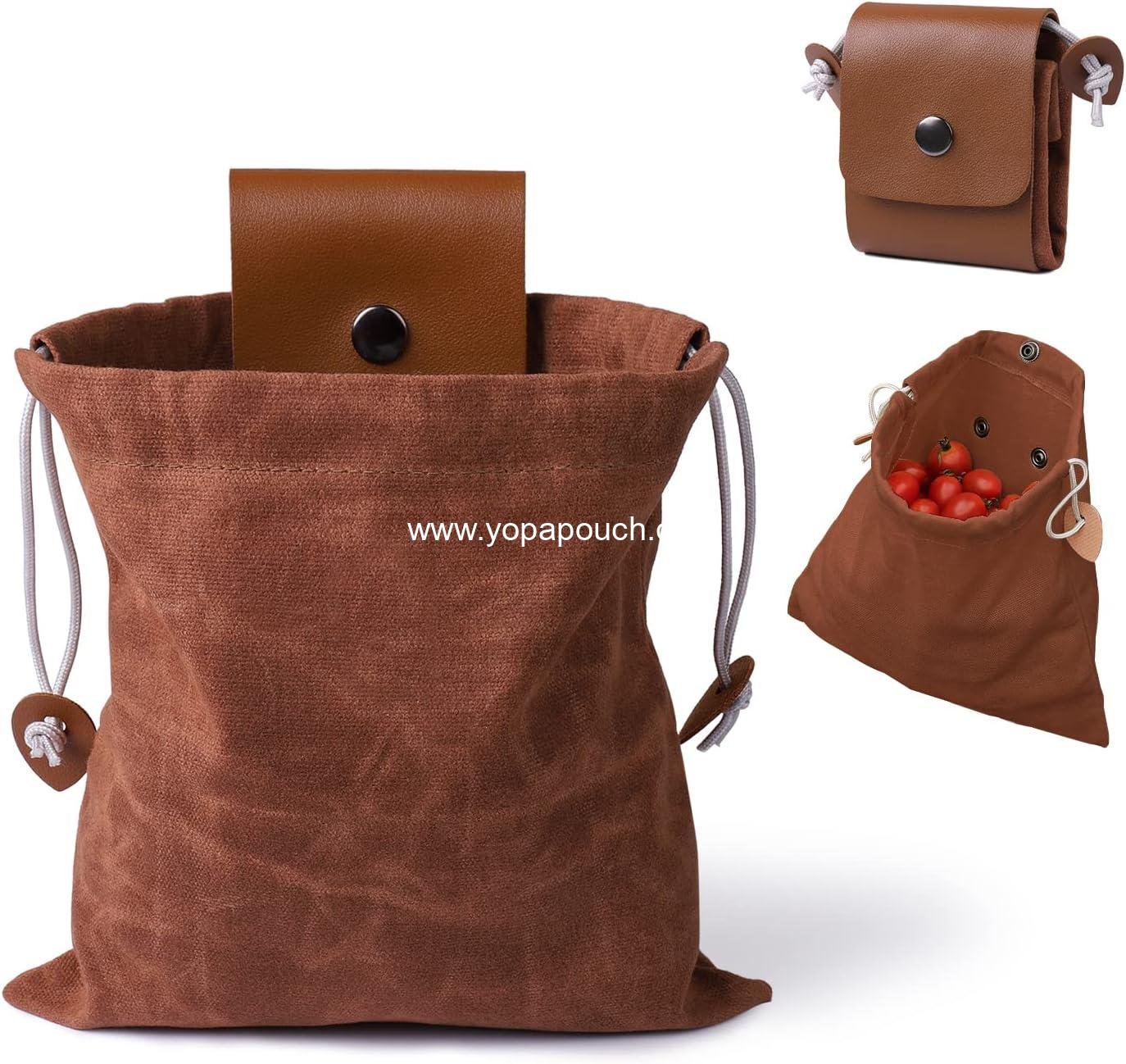 Wholesale Foldable Leather Foraging Bag, Waxed Canvas Outdoor Picking Pouch with Drawstring, Multi-Purpose Bag for Camping, Hiking, Travel, and Collecting Treasures - Manufacturer