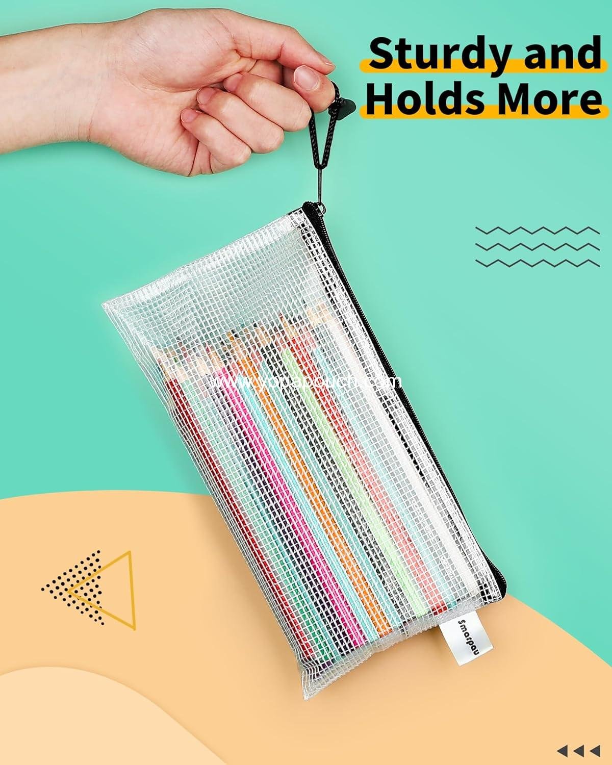 Wholesale Mesh Zipper Pencil Pouch 24PCS, 9.3