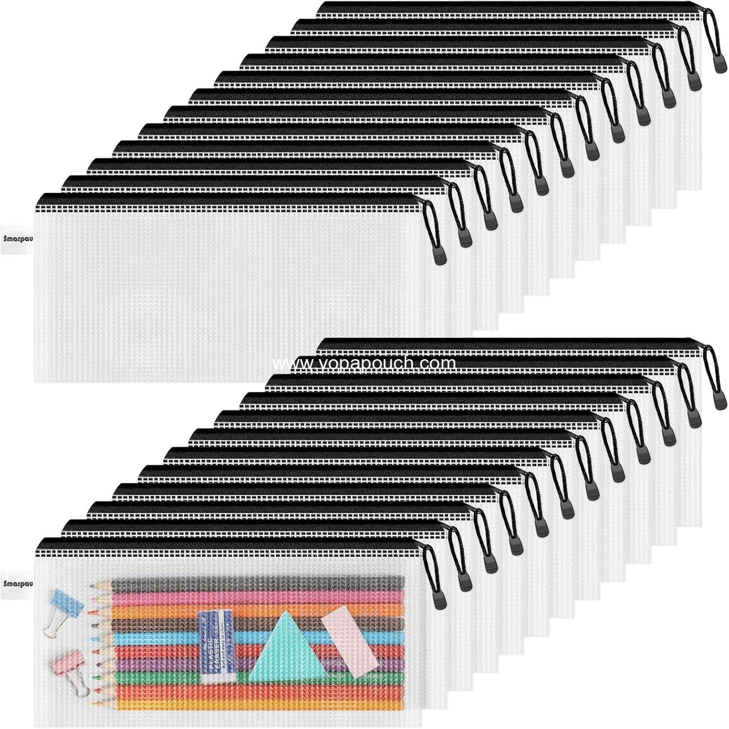 Wholesale Mesh Zipper Pencil Pouch 24PCS, 9.3" x 4.7", Waterproof Organizer Bags for Travel, Office, Home Storage - Supplier