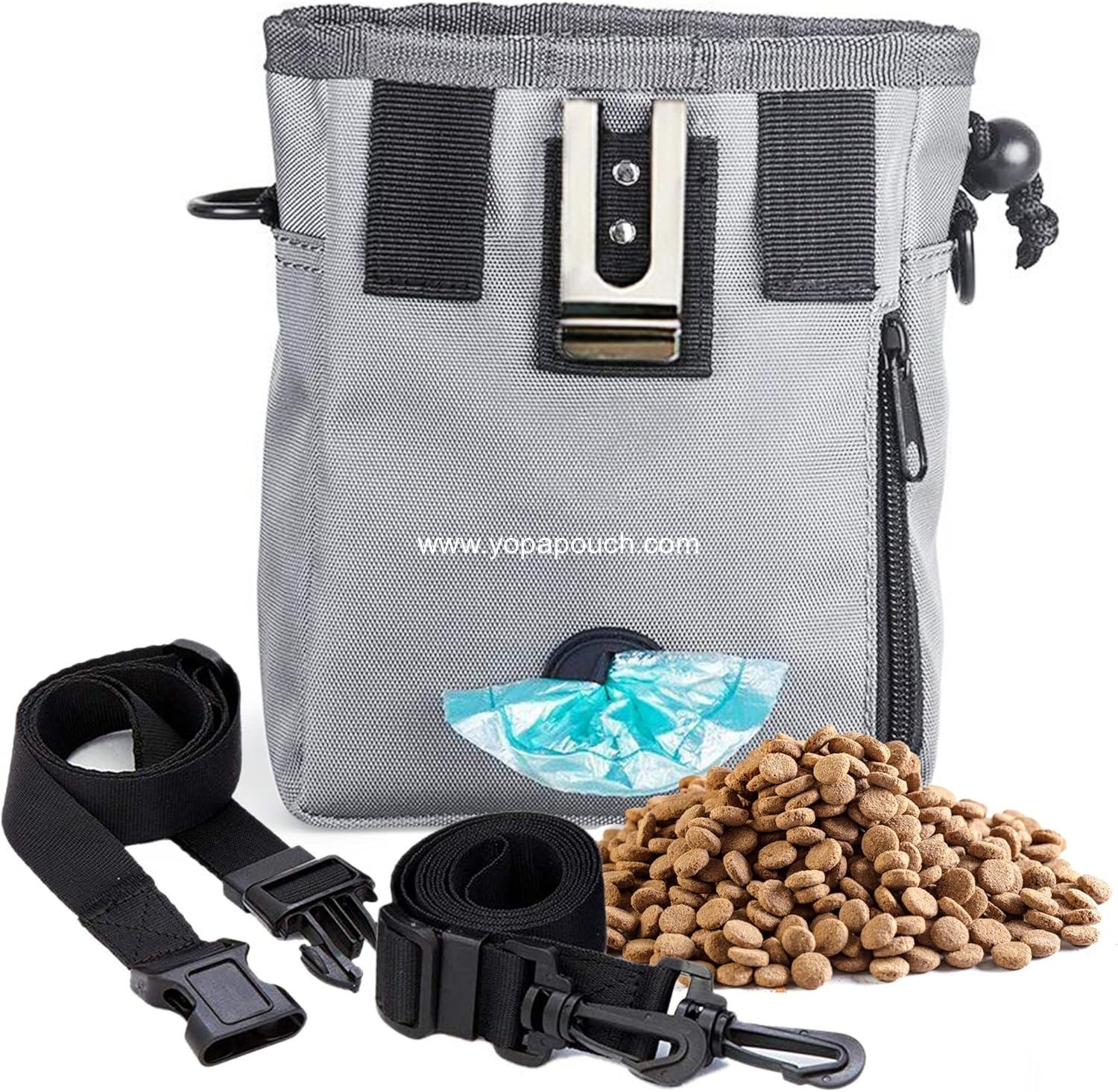 Wholesale Dog Travel Pouch, Training Bag for Treats, Kibbles, Toys & Accessories, Gray, Multiwear, Weather-Proof, Adjustable Shoulder Strap and Waist Belt, Factory