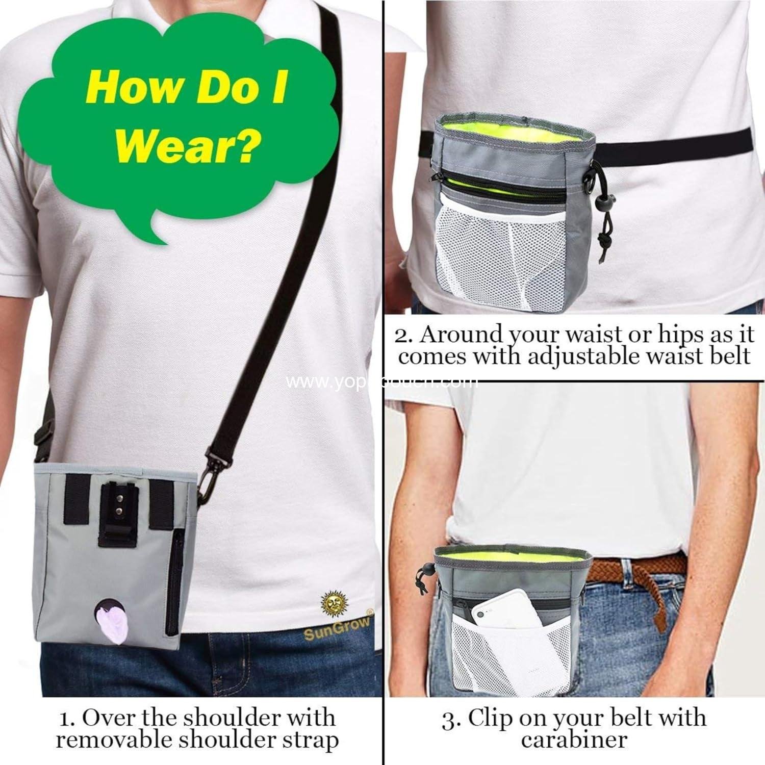 Wholesale Dog Travel Pouch, Training Bag for Treats, Kibbles, Toys & Accessories, Gray, Multiwear, Weather-Proof, Adjustable Shoulder Strap and Waist Belt, Factory