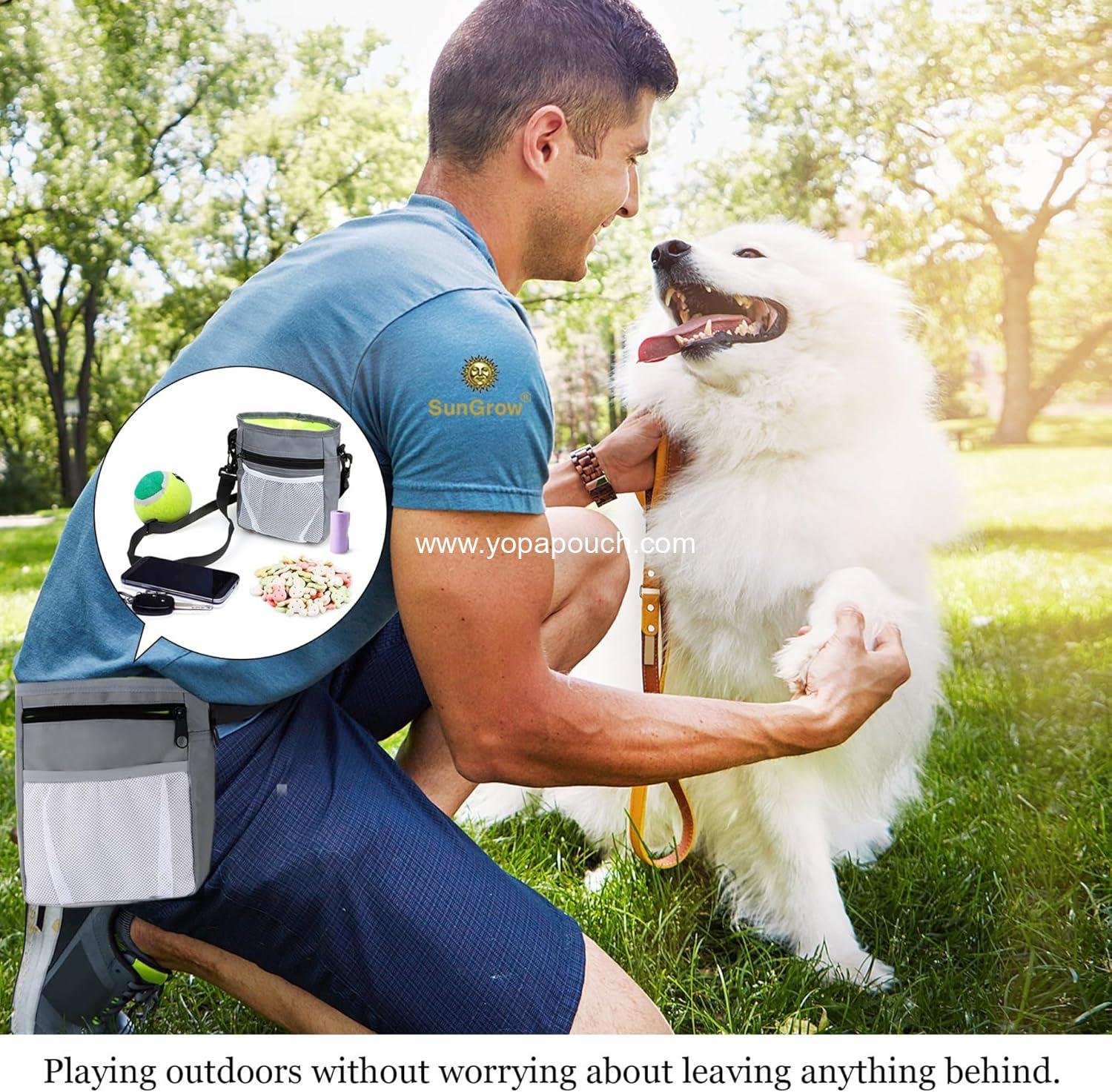 Wholesale Dog Travel Pouch, Training Bag for Treats, Kibbles, Toys & Accessories, Gray, Multiwear, Weather-Proof, Adjustable Shoulder Strap and Waist Belt, Factory