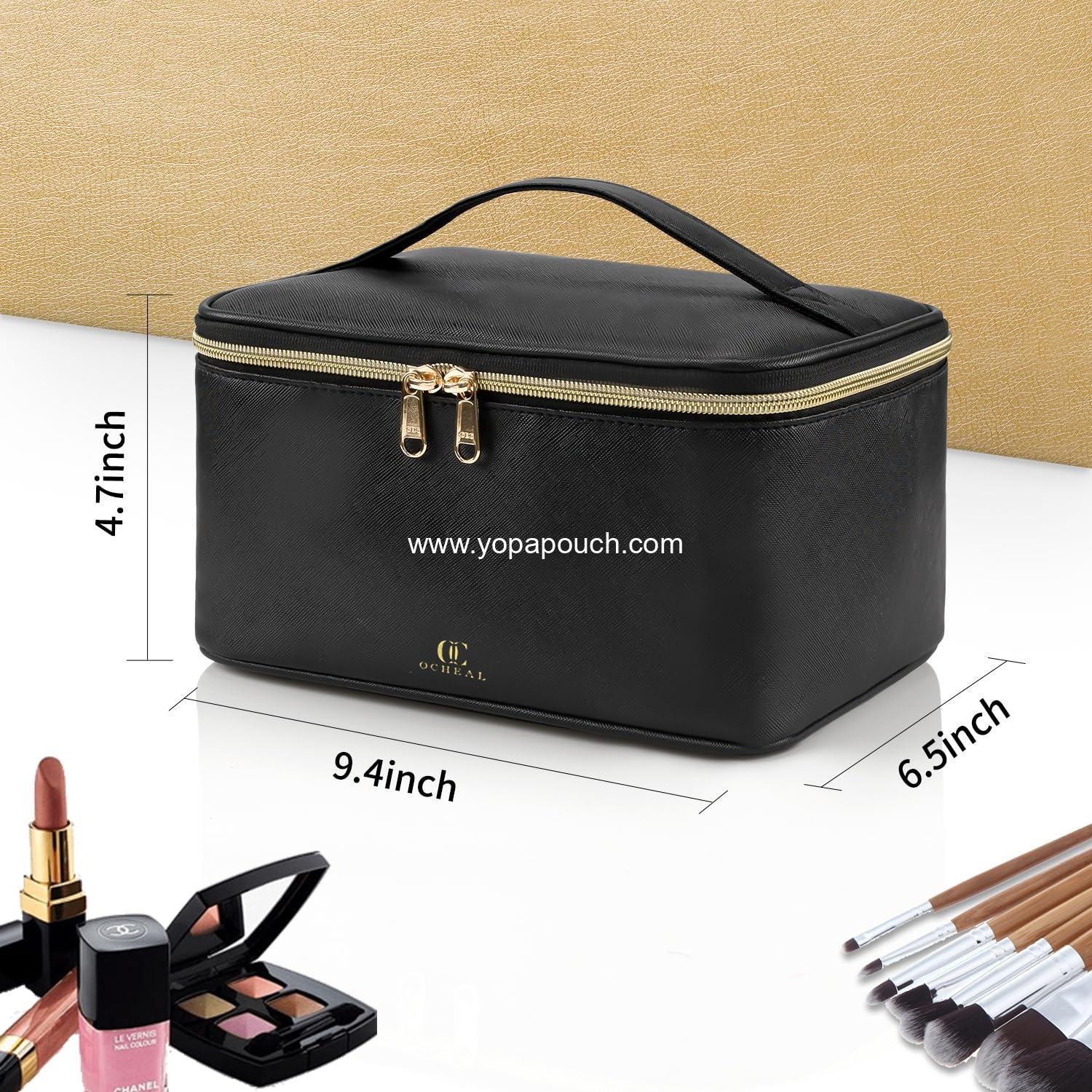 Wholesale Large Capacity Portable Cosmetic Bag, Travel Makeup Case Organizer, Black Toiletry Bag for Women with Handle and Divider, Supplier