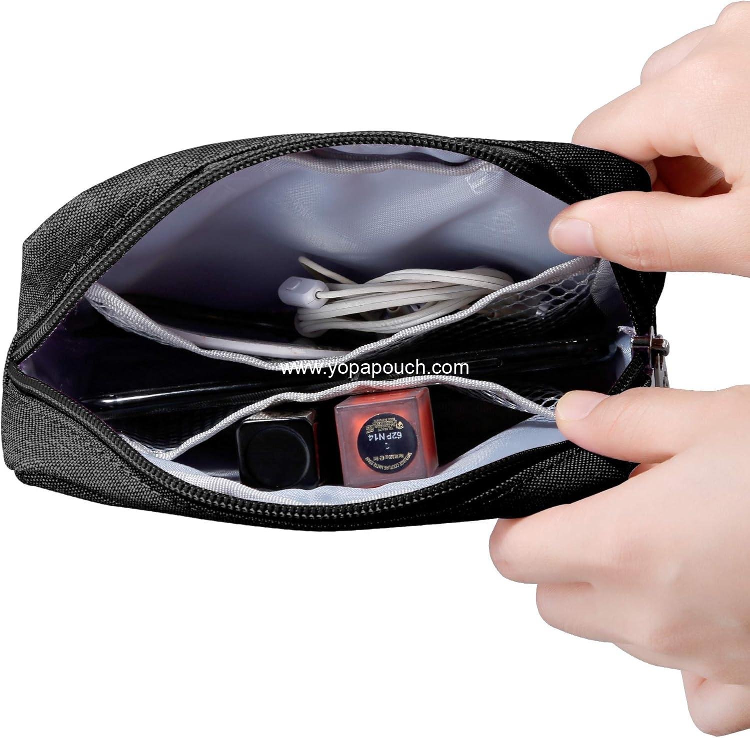 Wholesale Makeup Cosmetic Bag Small Pouch for Purse Toiletry Zipper Pouch Tech Bag Electronic Organizer Travel Case Storage Pouches for Organization Black Supplier