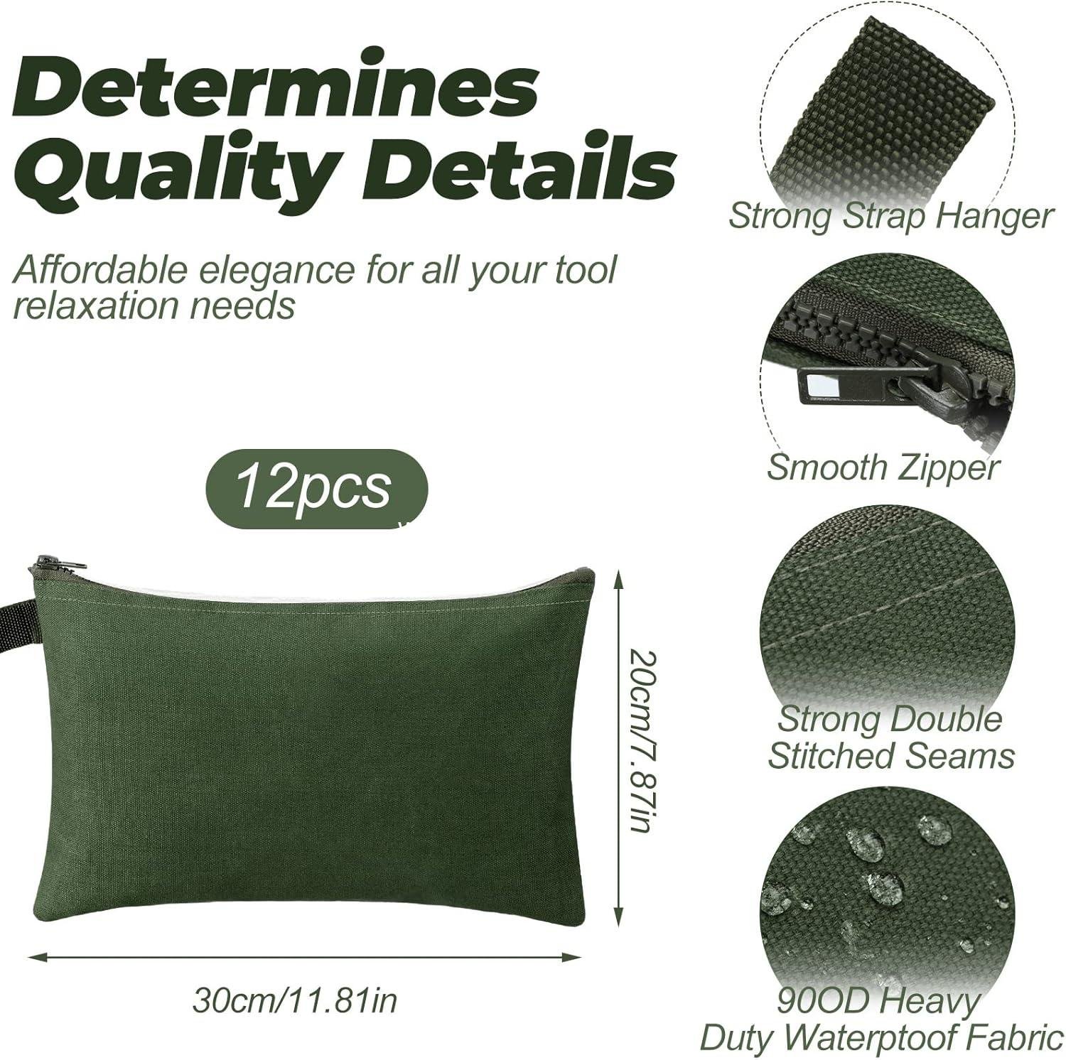 Wholesale 12 Pcs Canvas Tool Bag Pouch Heavy Duty Zipper Organizer 11.81 x 7.87 Inch Utility Tote for Tool Organization (Army Green) Supplier