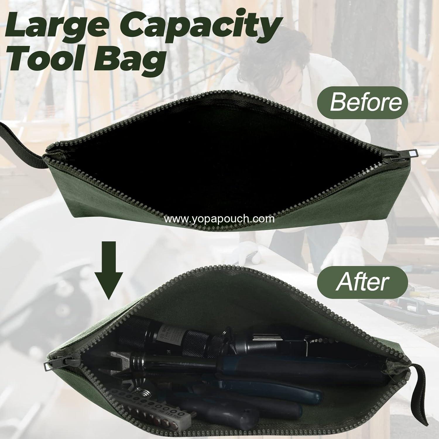 Wholesale 12 Pcs Canvas Tool Bag Pouch Heavy Duty Zipper Organizer 11.81 x 7.87 Inch Utility Tote for Tool Organization (Army Green) Supplier